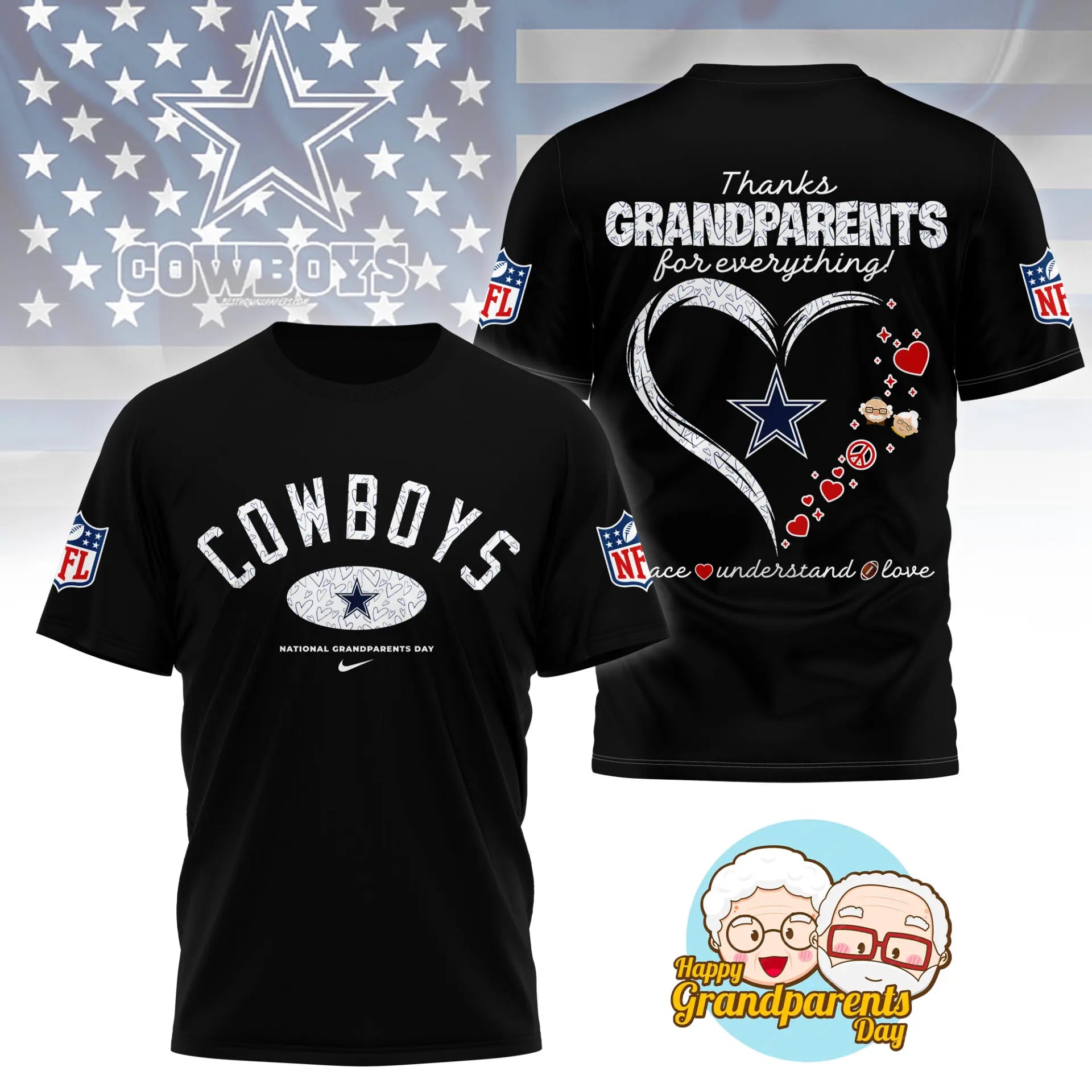 Dallas Cowboys | Premium National Grandparents Day 3D Shirt NY – HuddleStyle.com - Main