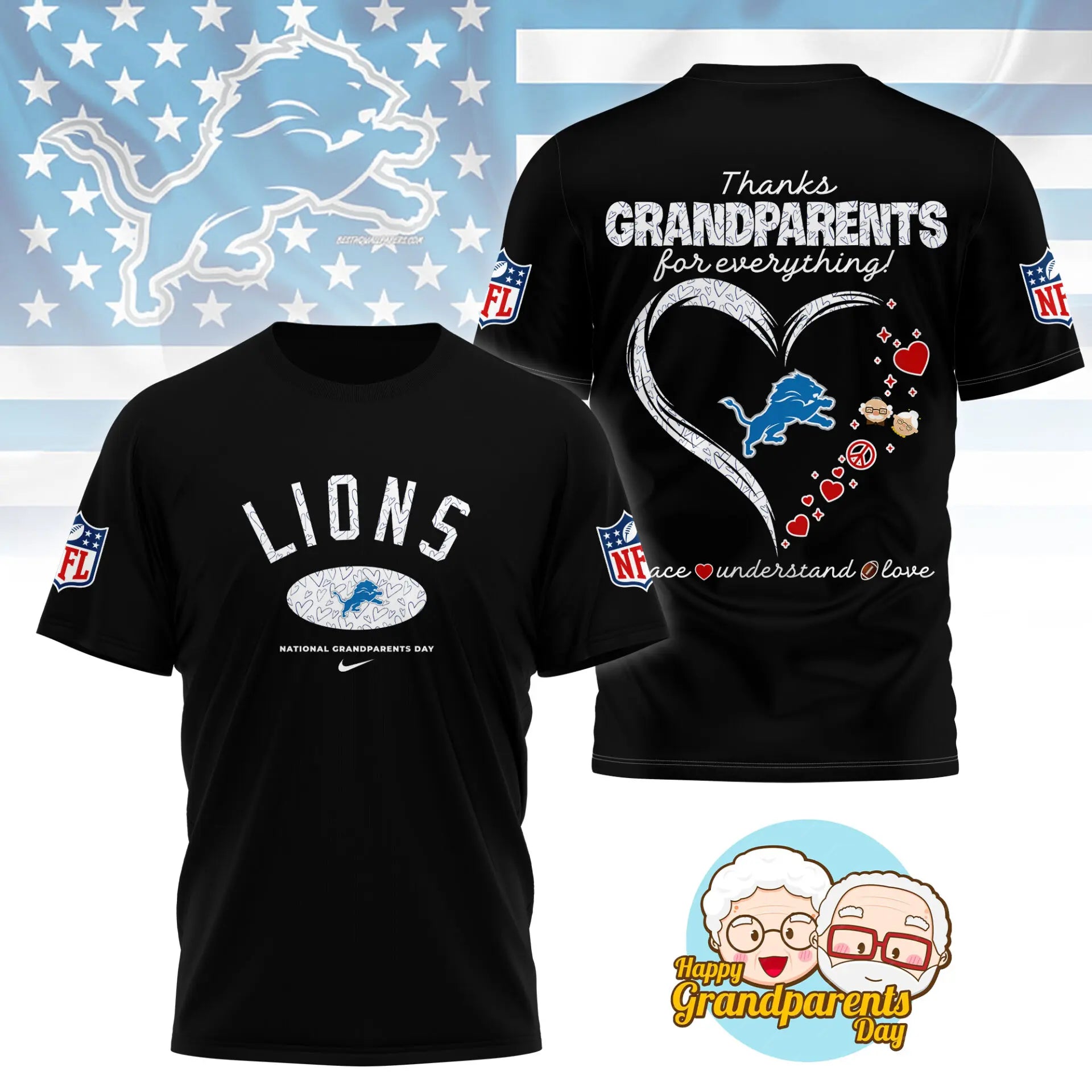 Detroit Lions | Premium National Grandparents Day 3D Shirt NY – HuddleStyle.com - Main