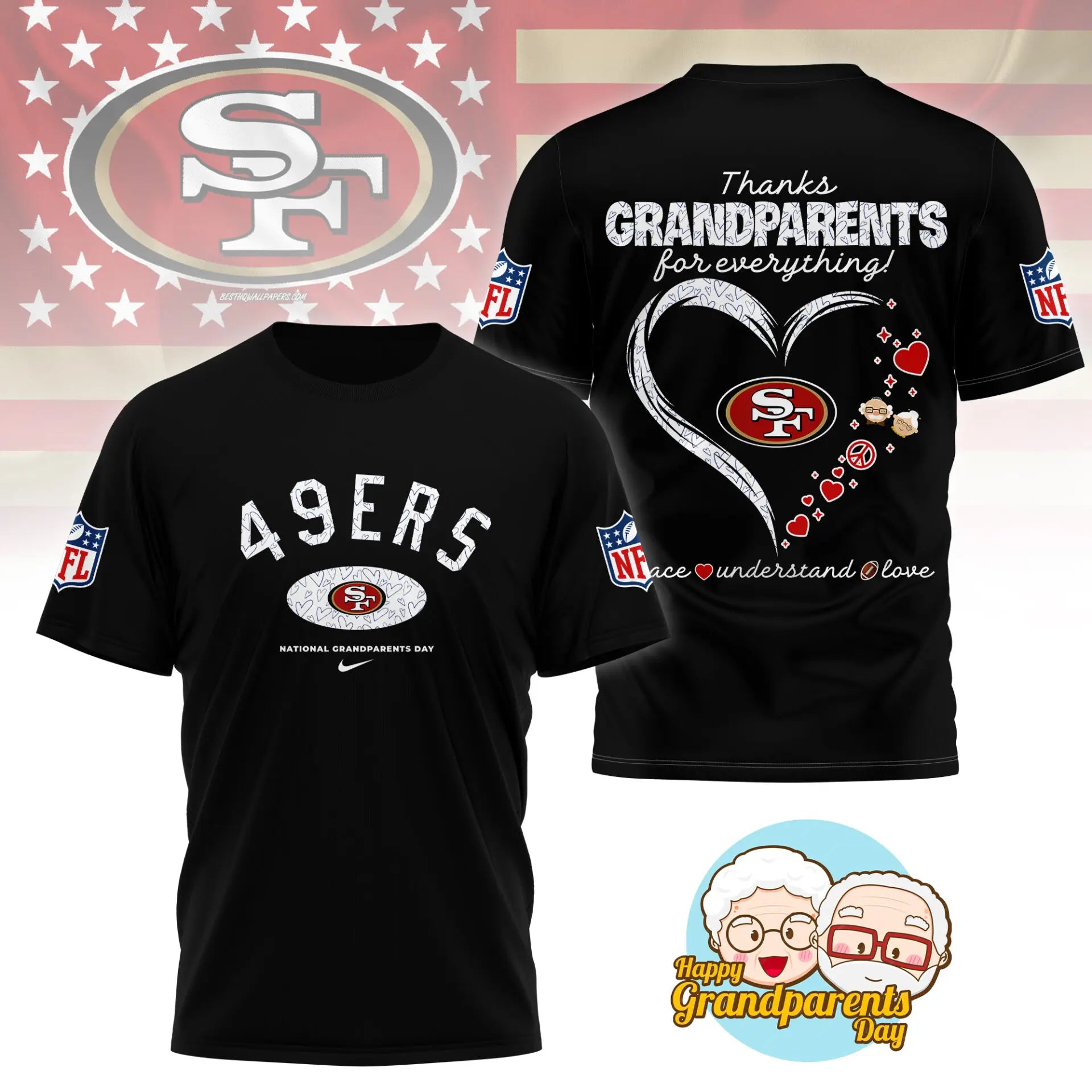 San Francisco 49ers | Premium National Grandparents Day 3D Shirt NY – HuddleStyle.com - Image 3