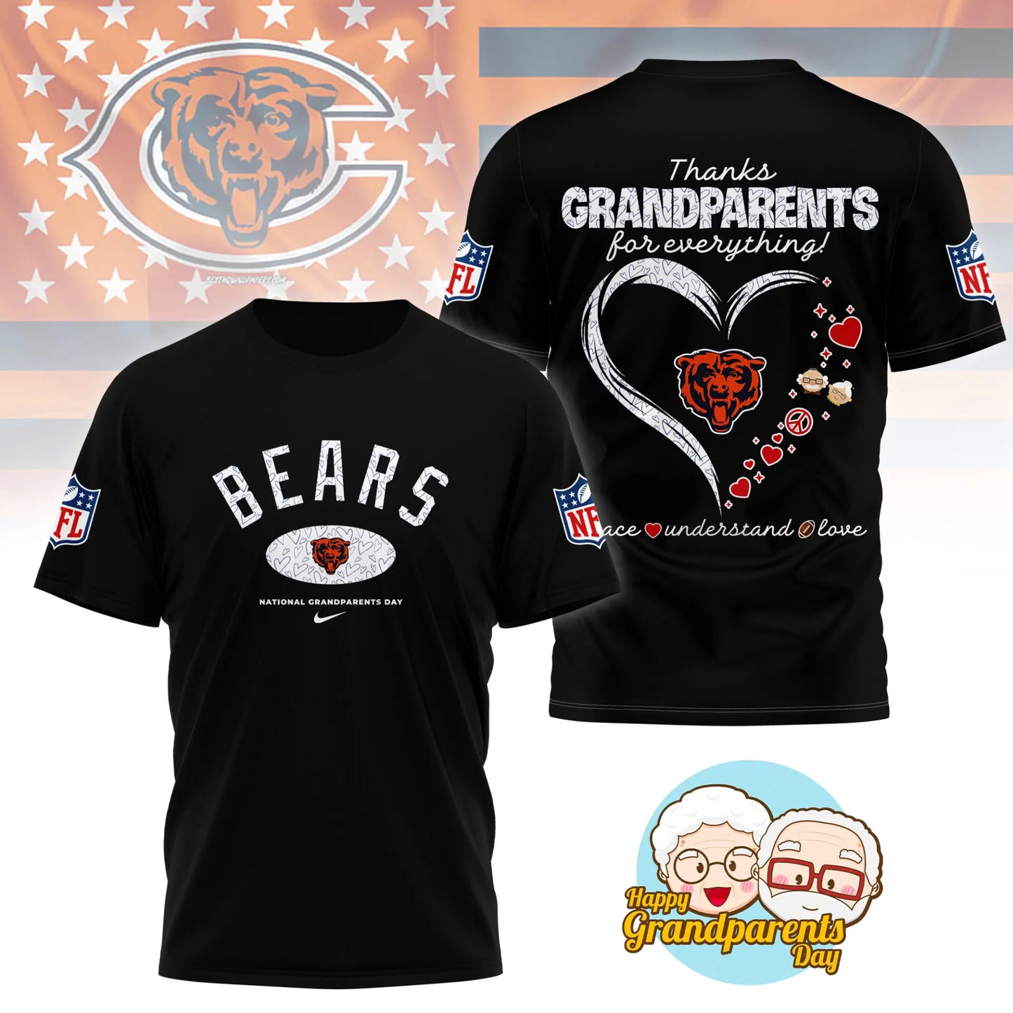 Chicago Bears | Premium National Grandparents Day 3D Shirt NY – HuddleStyle.com - Image 3