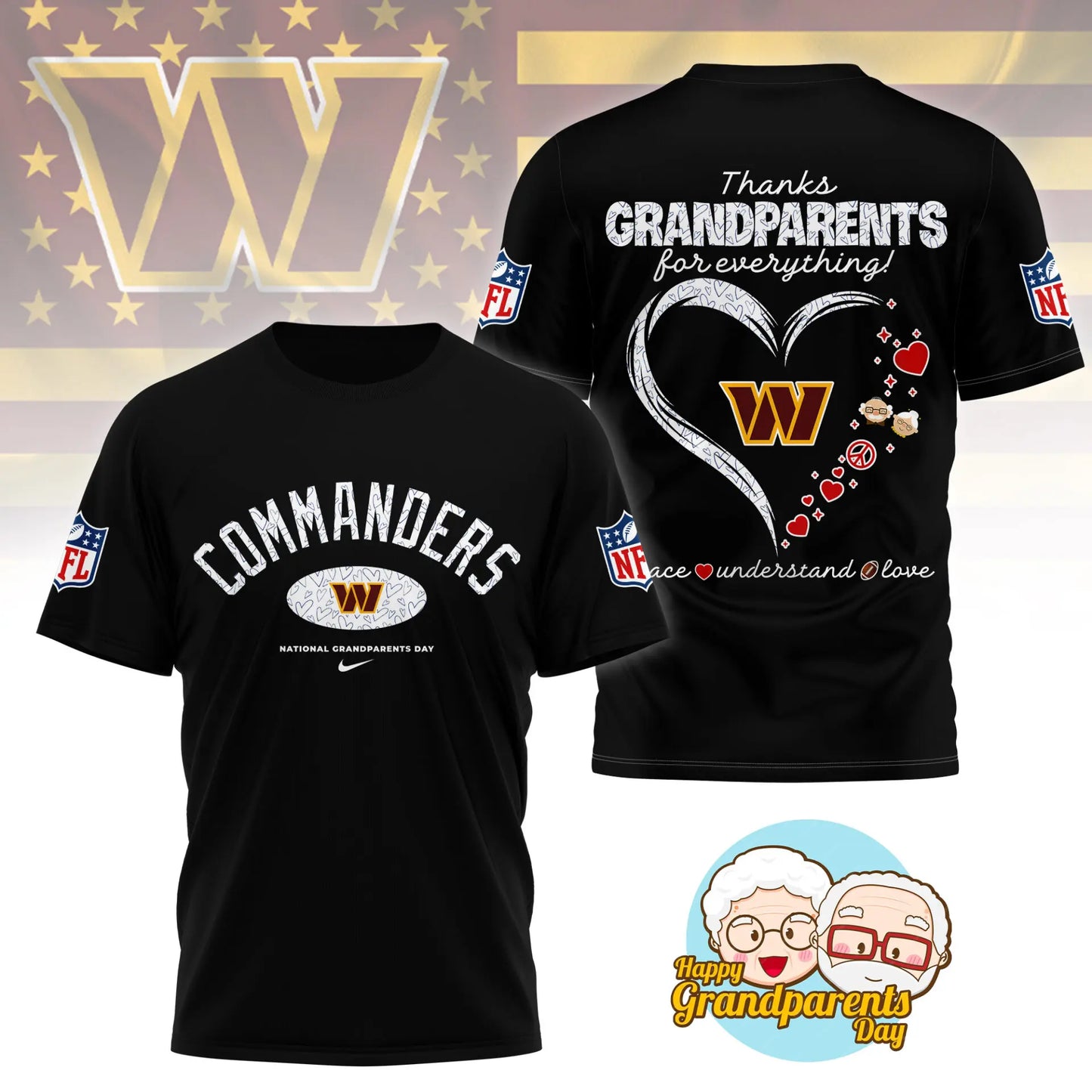 Washington Commanders | Premium National Grandparents Day 3D Shirt NY – HuddleStyle.com - Main