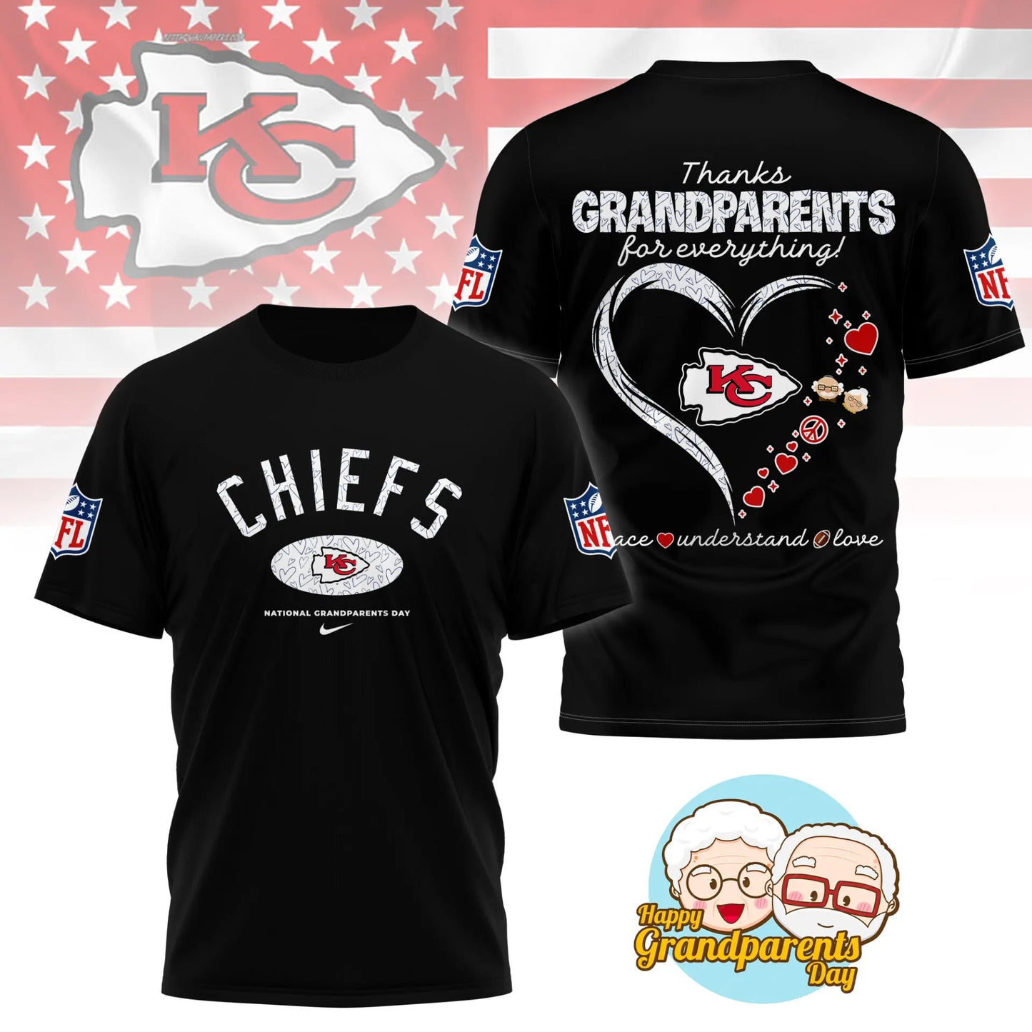 Kansas City Chiefs | Premium National Grandparents Day 3D Shirt NY – HuddleStyle.com - Main