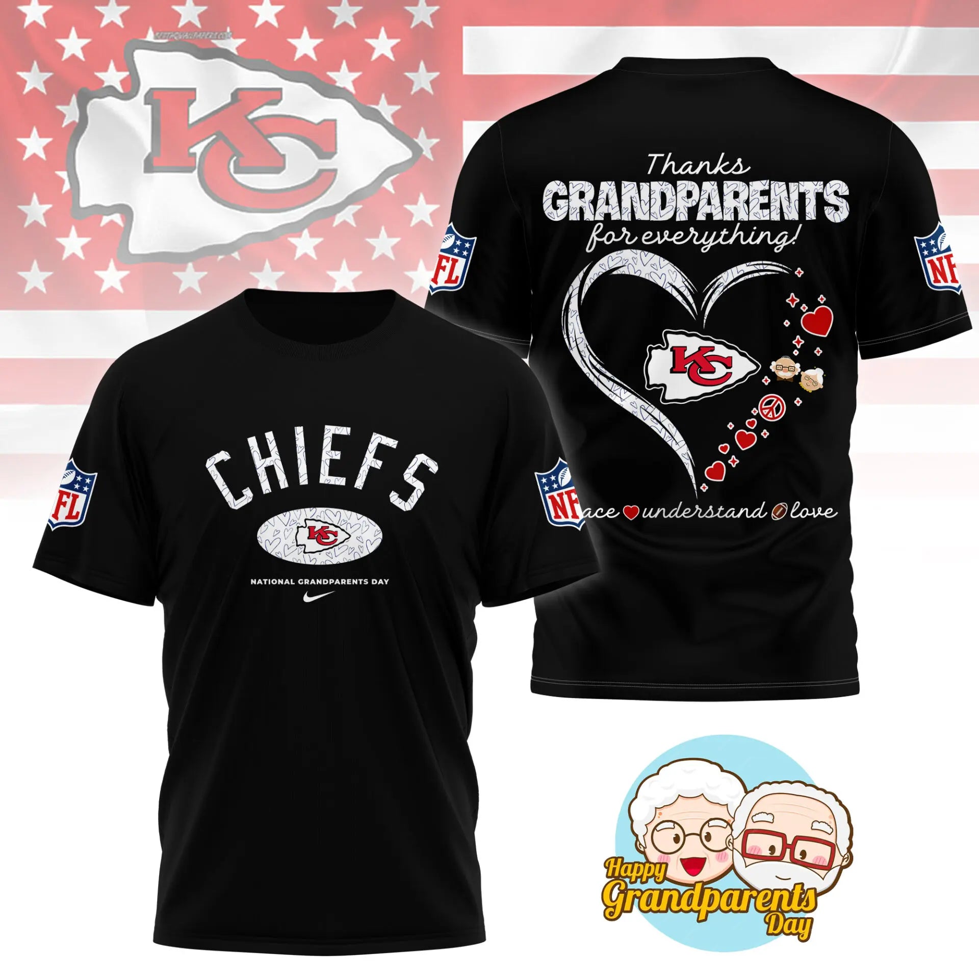 Kansas City Chiefs | Premium National Grandparents Day 3D Shirt NY – HuddleStyle.com - Main