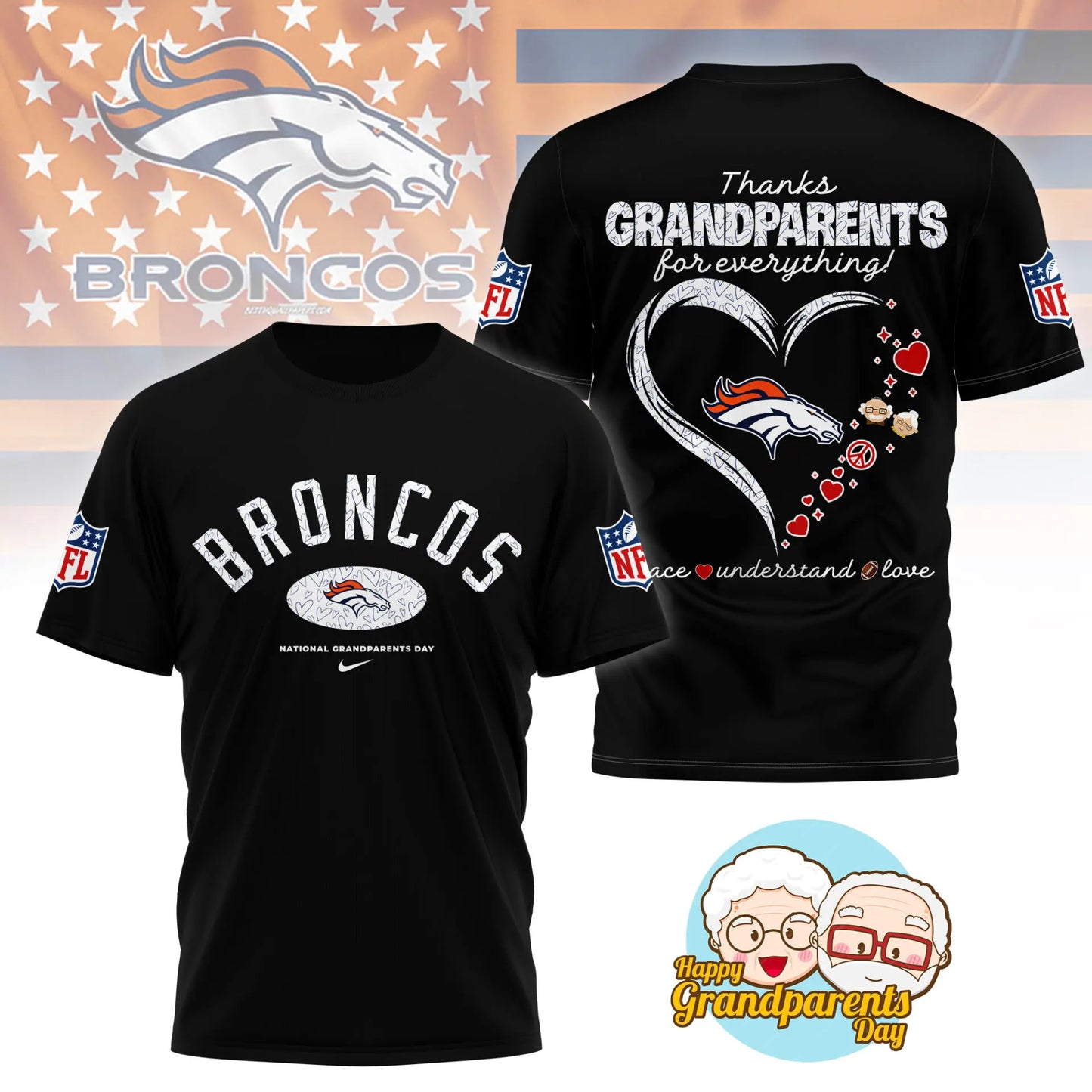 Denver Broncos | Premium National Grandparents Day 3D Shirt NY – HuddleStyle.com - Main