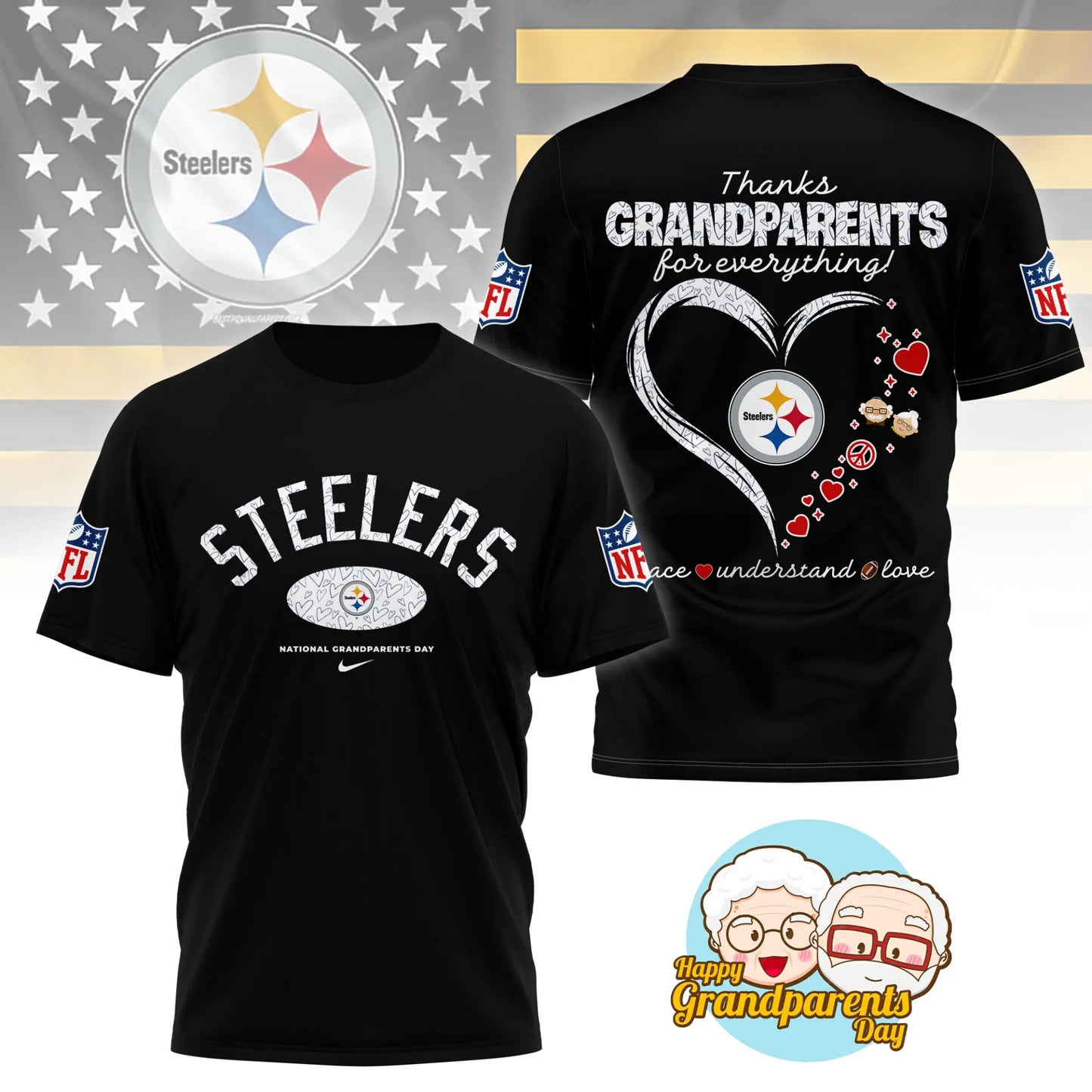 Pittsburgh Steelers | Premium National Grandparents Day 3D Shirt NY – HuddleStyle.com - Image 3