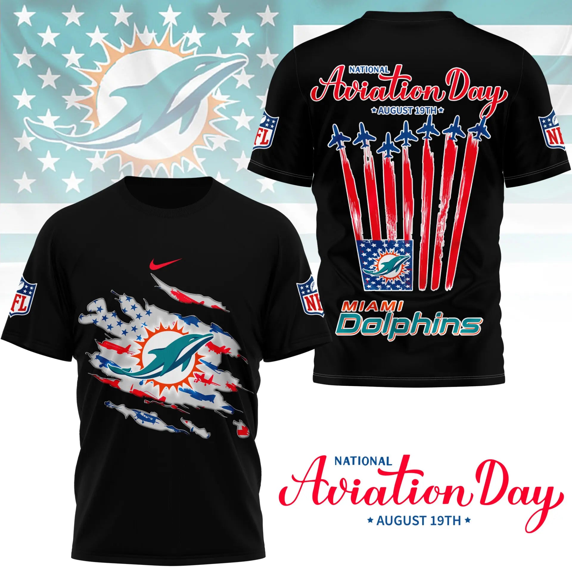 Miami Dolphins | Premium National Aviation Day 3D Shirt NY – HuddleStyle.com - Image 2