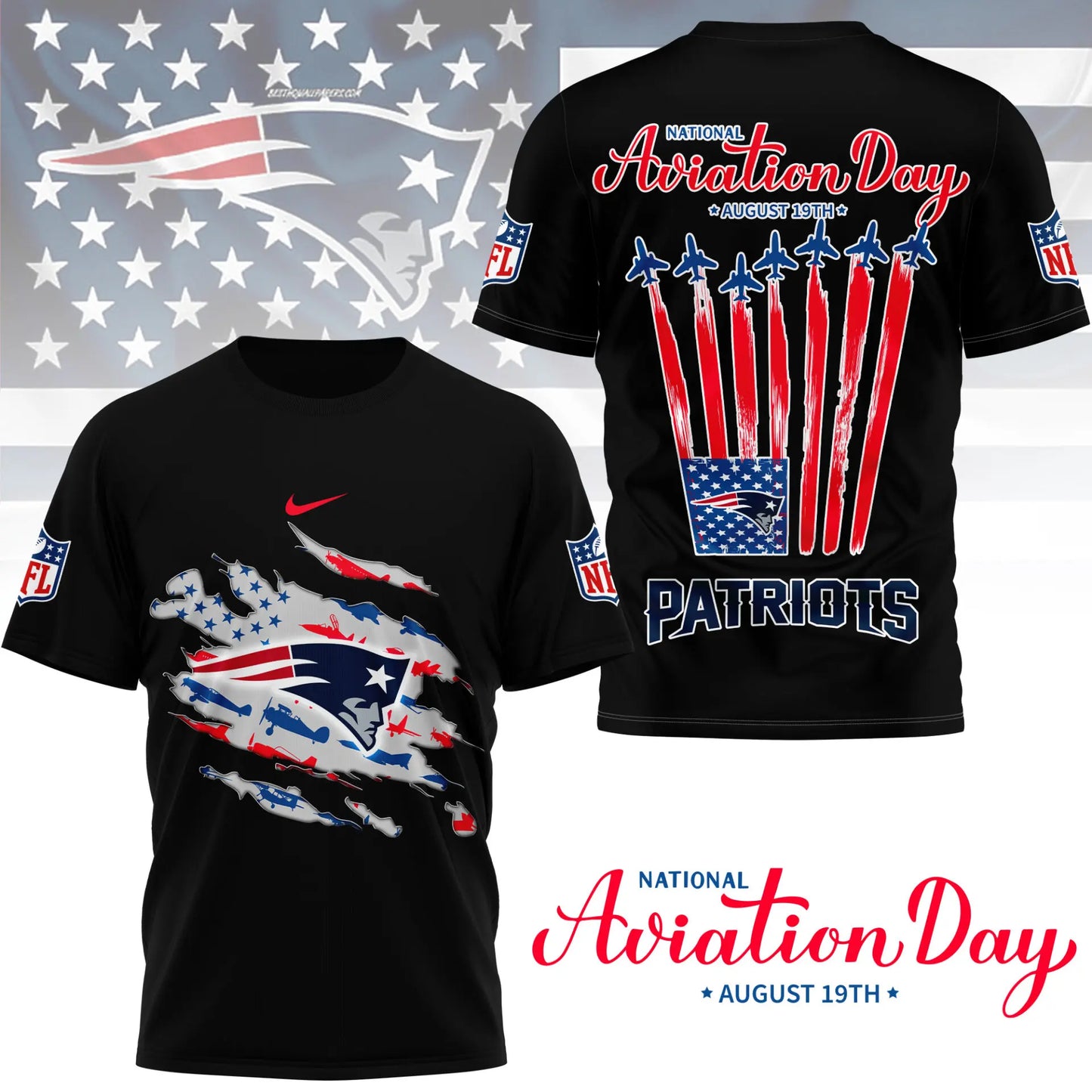 New England Patriots | Premium National Aviation Day 3D Shirt NY – HuddleStyle.com - Image 2