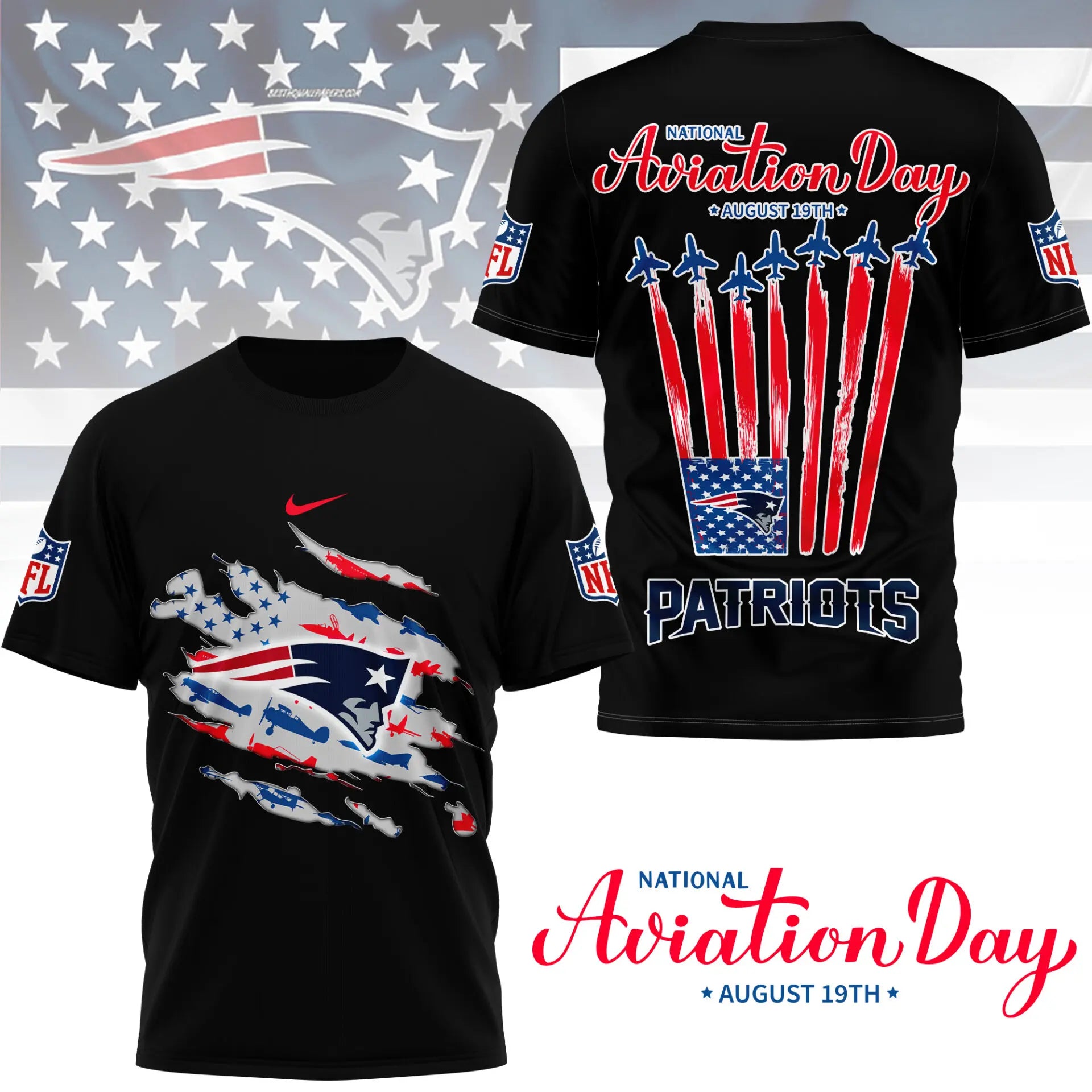 New England Patriots | Premium National Aviation Day 3D Shirt NY – HuddleStyle.com - Image 2