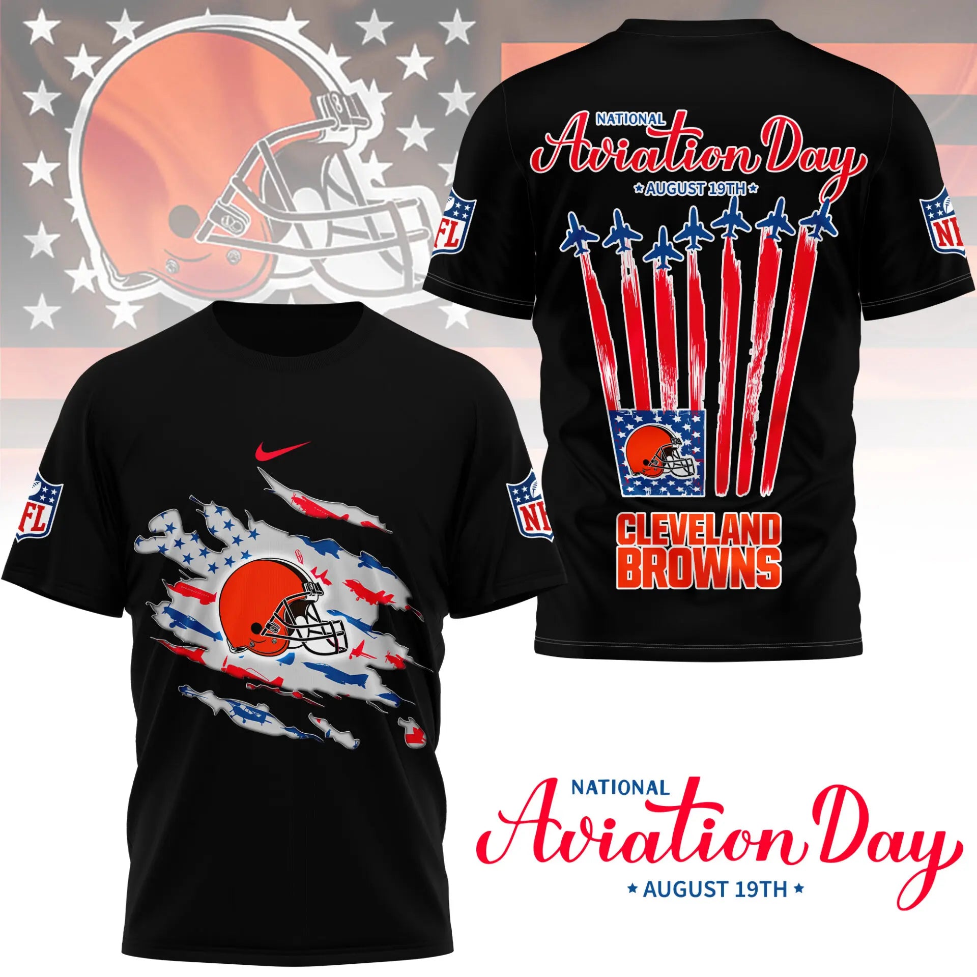 Cleveland Browns | Premium National Aviation Day 3D Shirt NY – HuddleStyle.com - Main