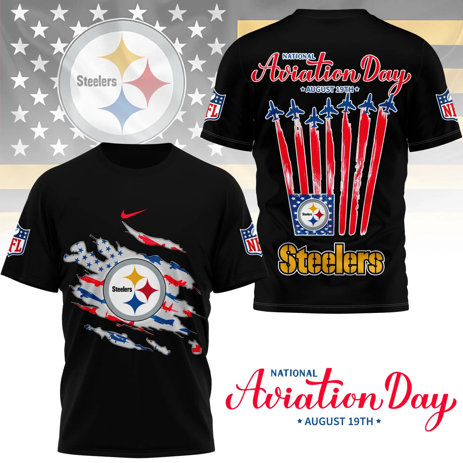 Pittsburgh Steelers | Premium National Aviation Day 3D Shirt NY – HuddleStyle.com - Image 2