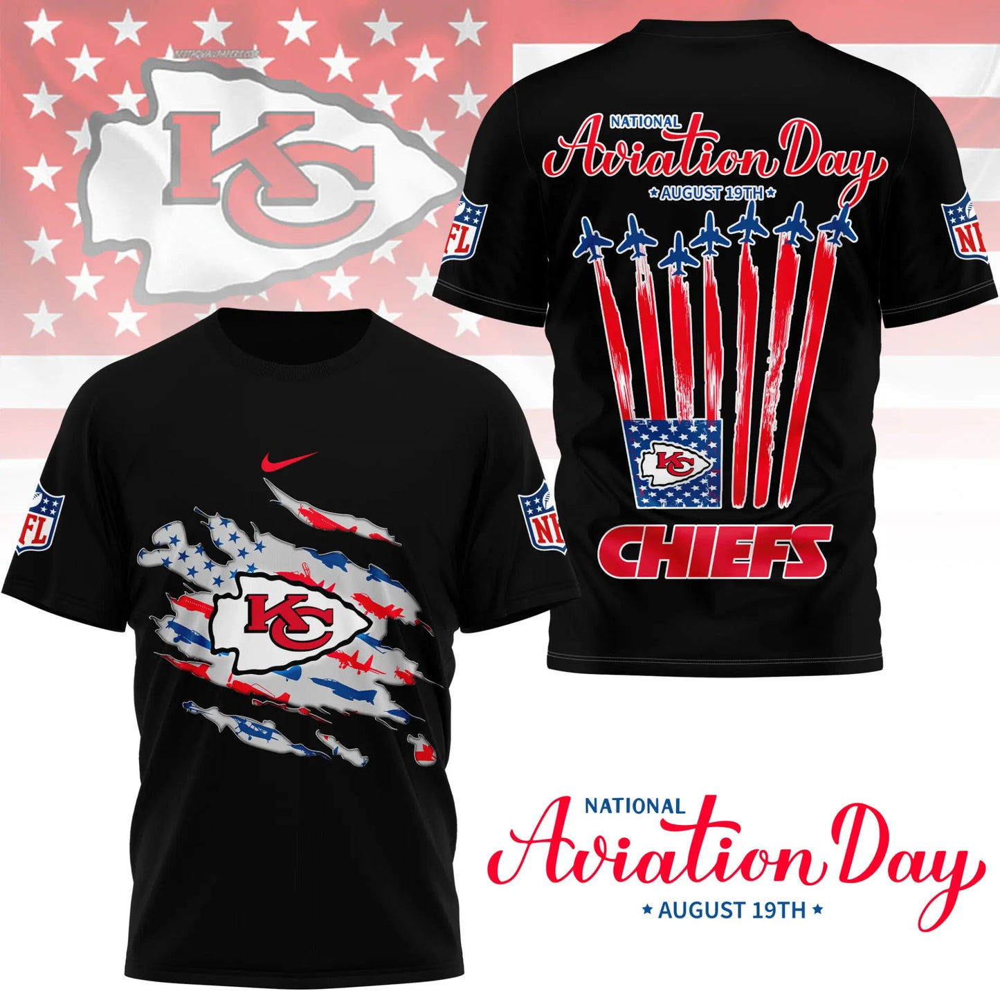 Kansas City Chiefs | Premium National Aviation Day 3D Shirt NY – HuddleStyle.com - Image 2