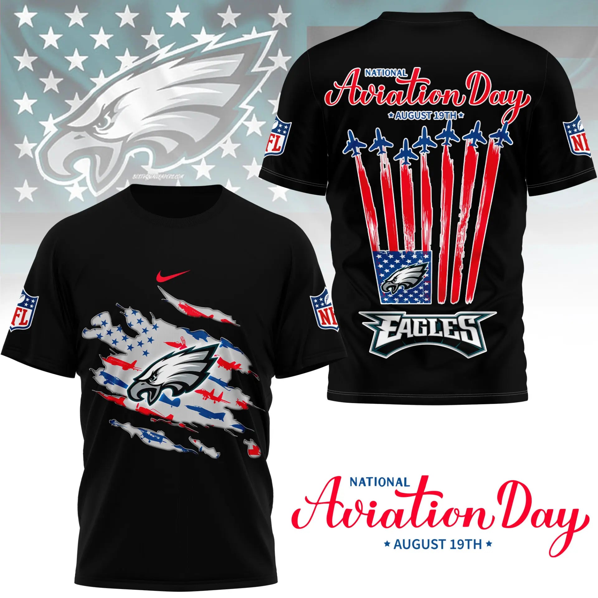 Philadelphia Eagles | Premium National Aviation Day 3D Shirt NY – HuddleStyle.com - Main