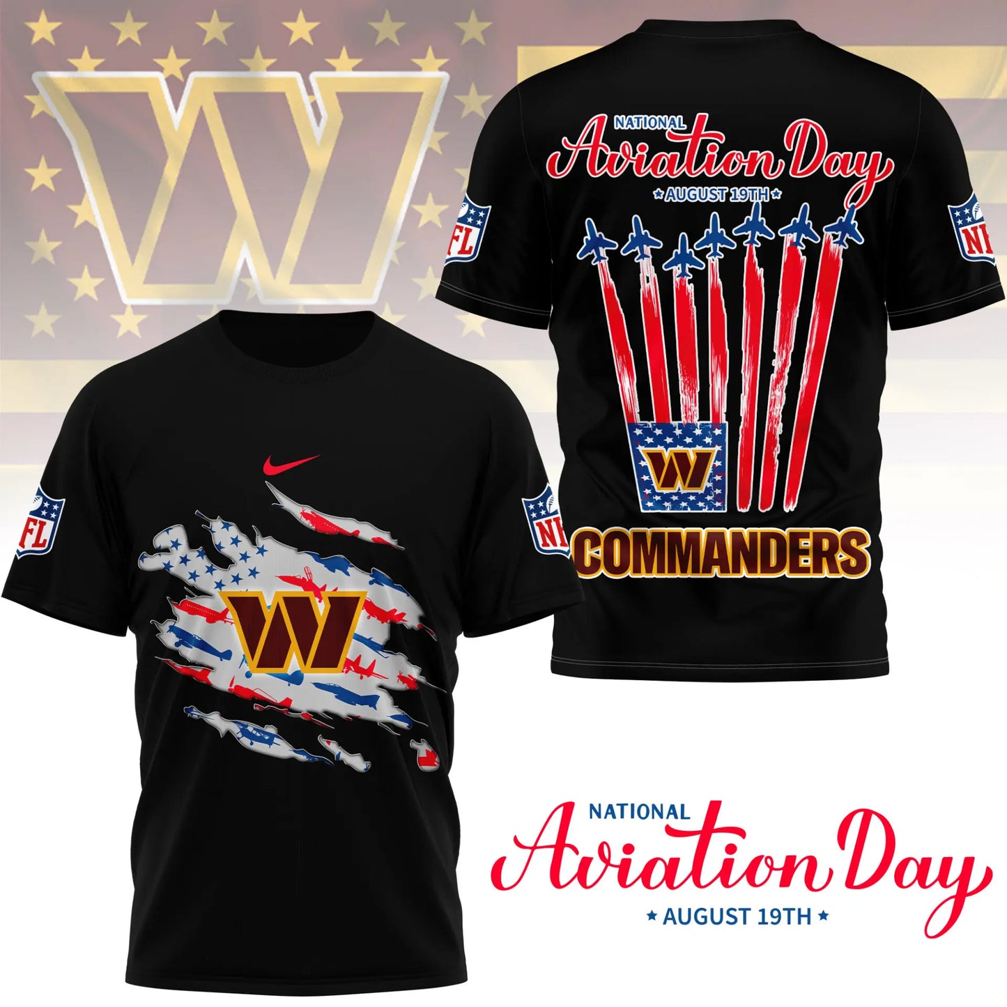 Washington Commanders | Premium National Aviation Day 3D Shirt NY – HuddleStyle.com - Image 2