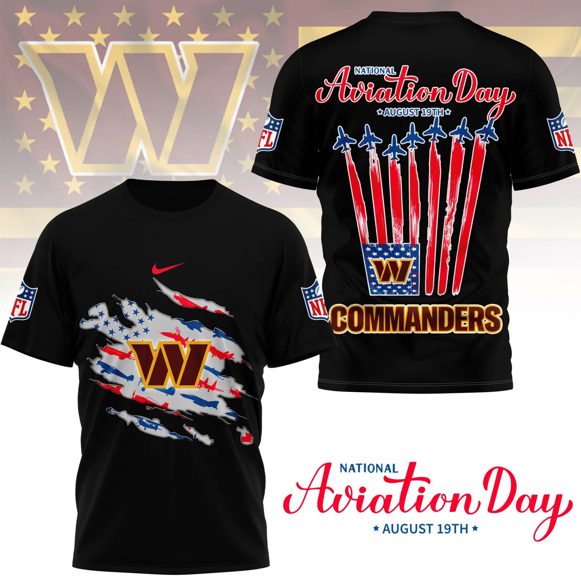 Washington Commanders | Premium National Aviation Day 3D Shirt NY – HuddleStyle.com - Image 2