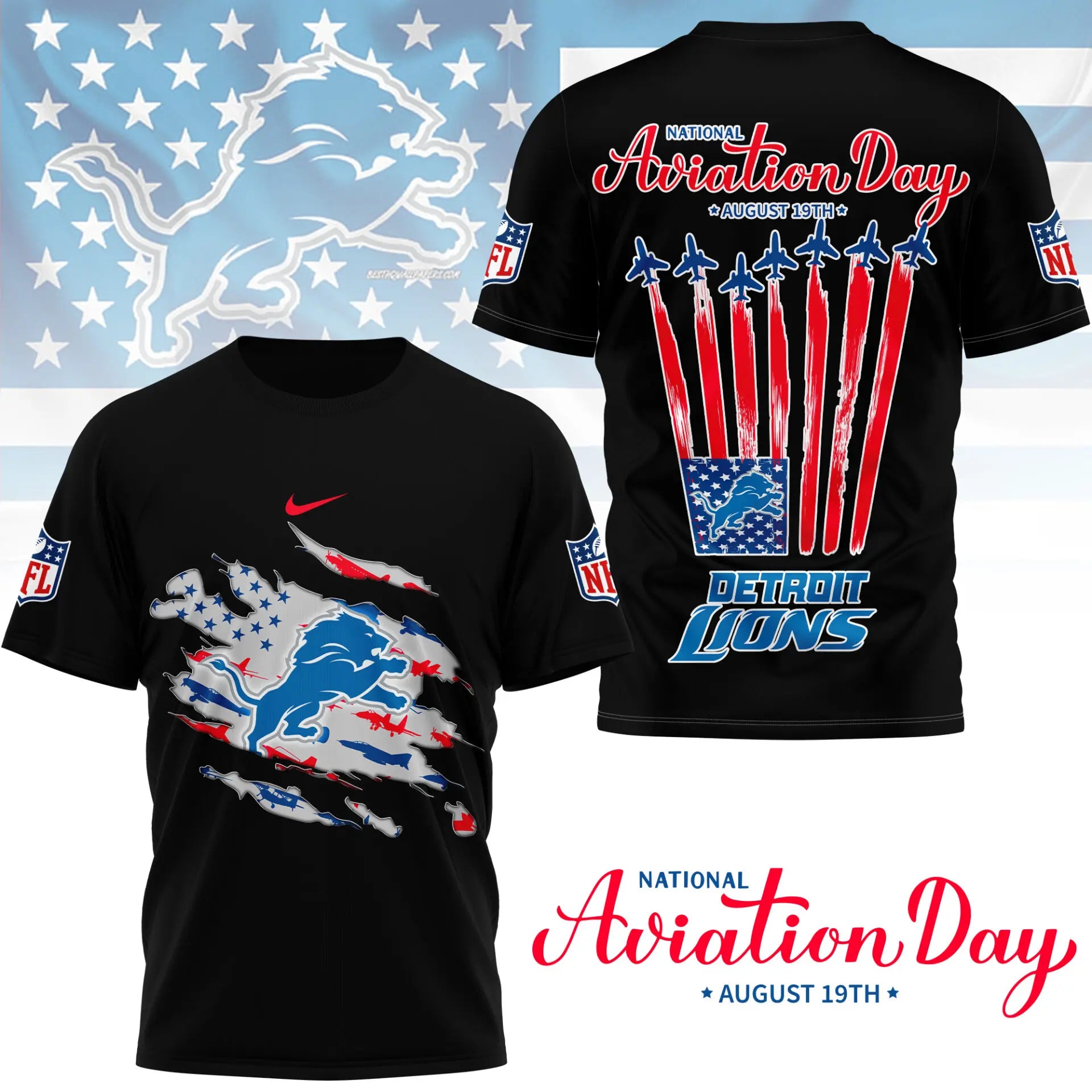 Detroit Lions | Premium National Aviation Day 3D Shirt NY – HuddleStyle.com - Main