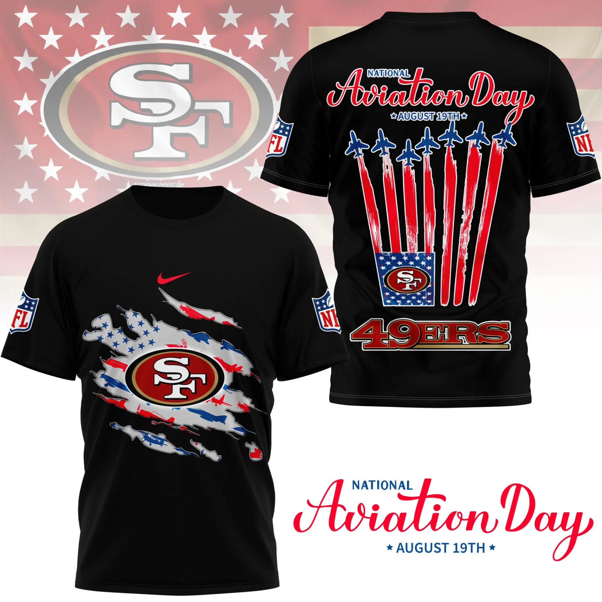 San Francisco 49ers | Premium National Aviation Day 3D Shirt NY – HuddleStyle.com - Image 2