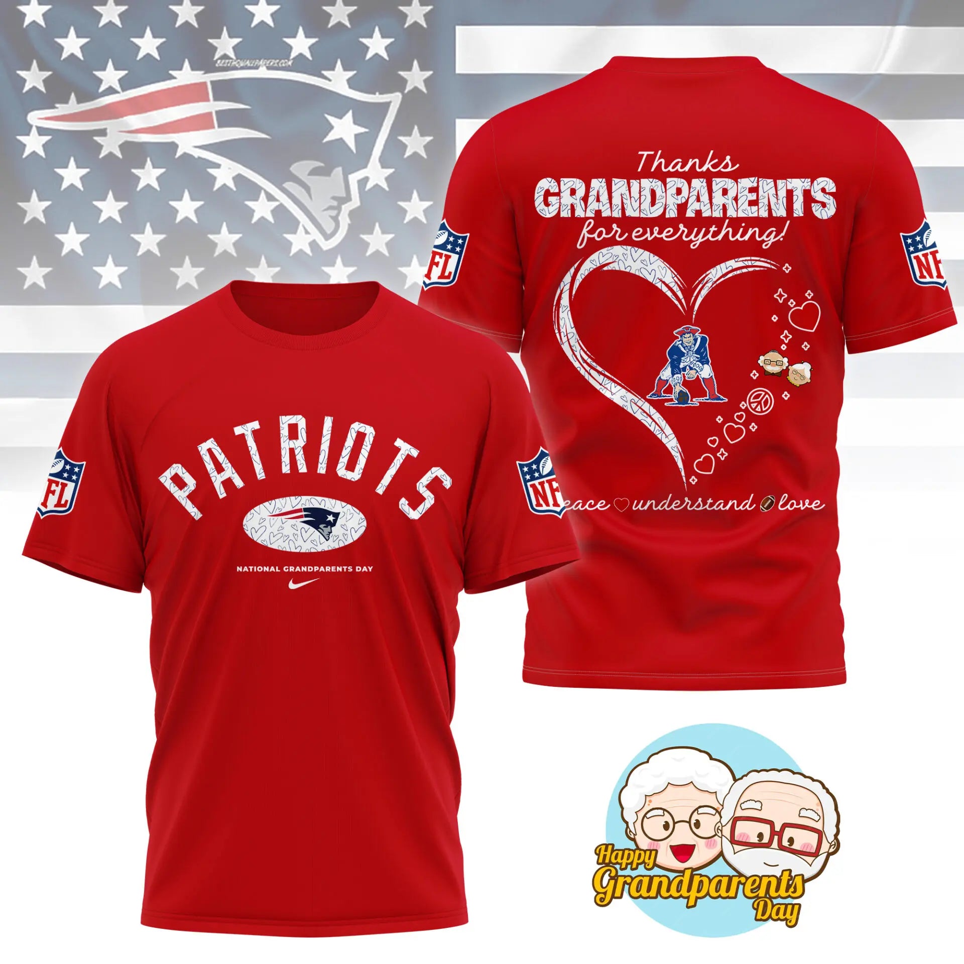 New England Patriots | Premium National Grandparents Day 3D Shirt NY – HuddleStyle.com - Image 2