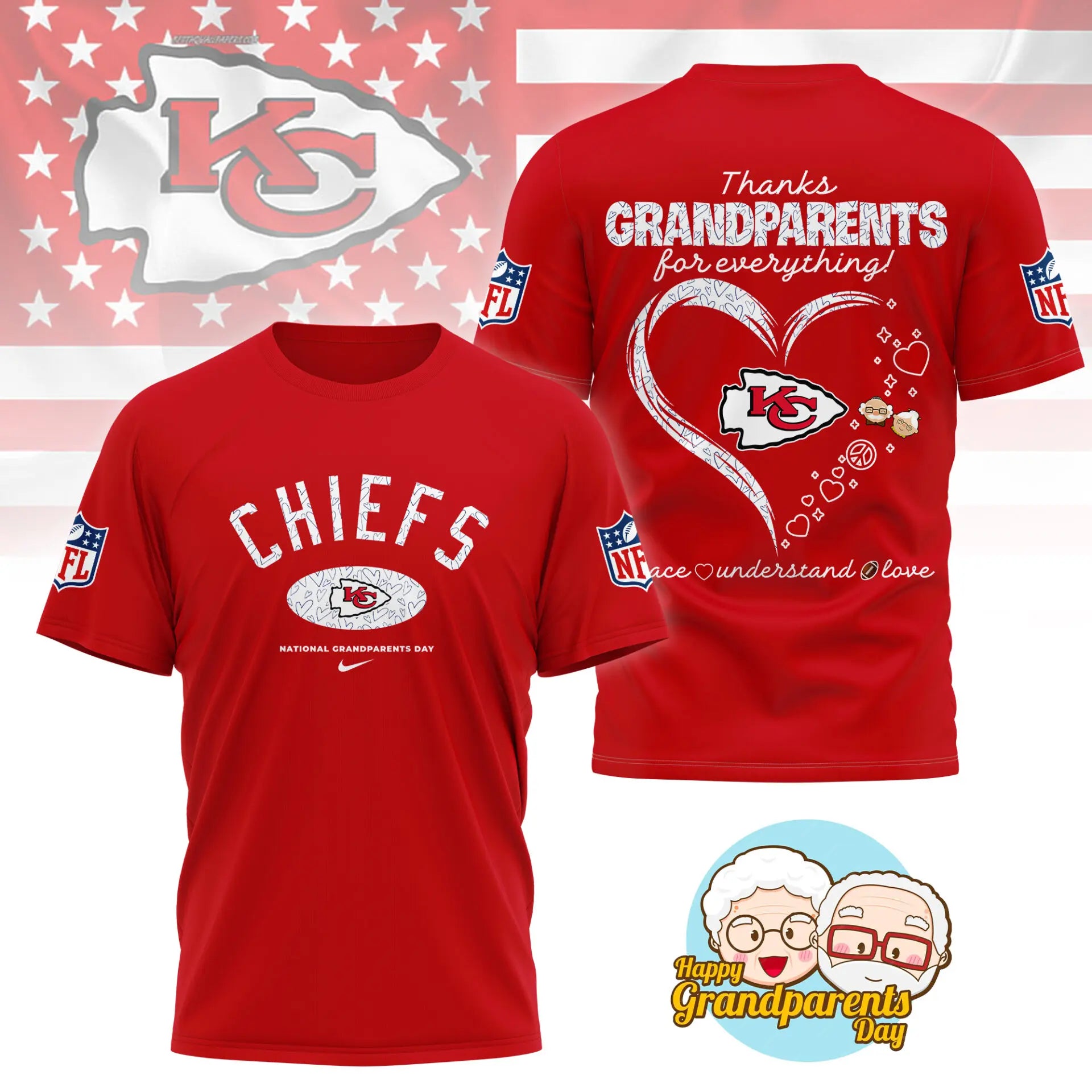 Kansas City Chiefs | Premium National Grandparents Day 3D Shirt NY – HuddleStyle.com - Image 2