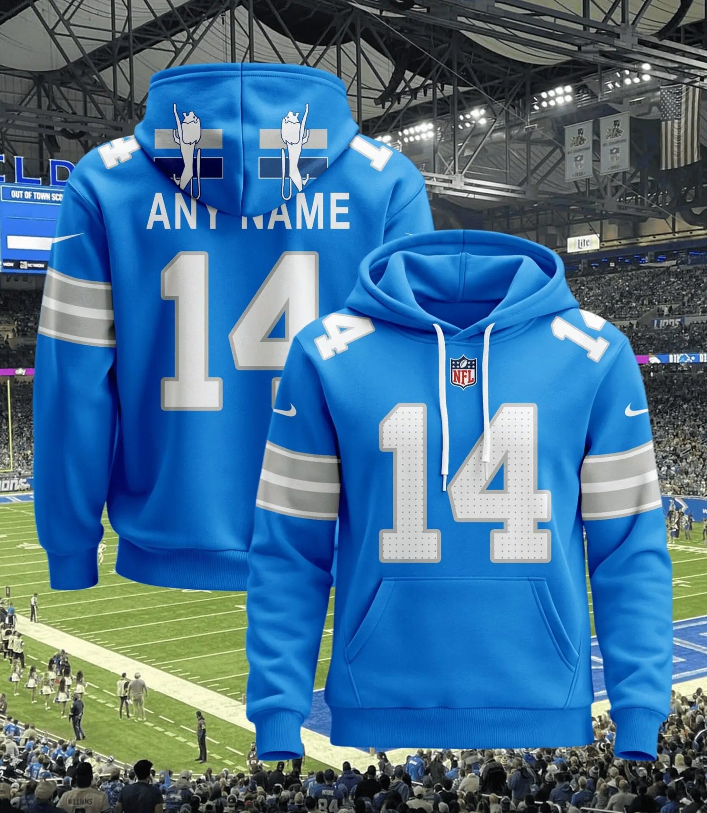 Detroit Lions | Hoodie Style Jersey Custom Name And Number – HuddleStyle.com - Image 3