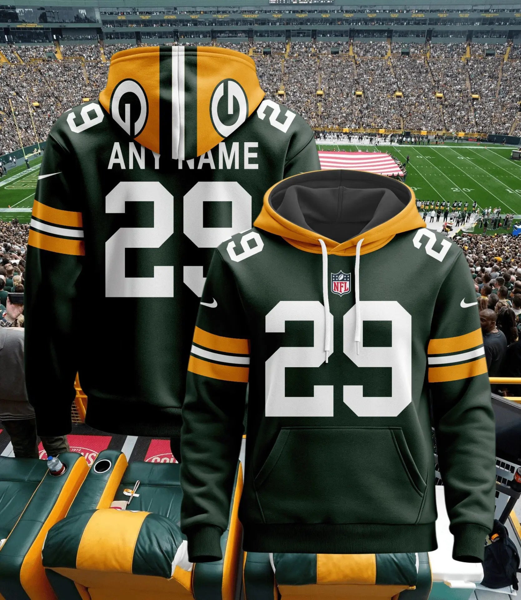 Green Bay Packers | Hoodie Style Jersey Custom Name And Number – HuddleStyle.com - Main