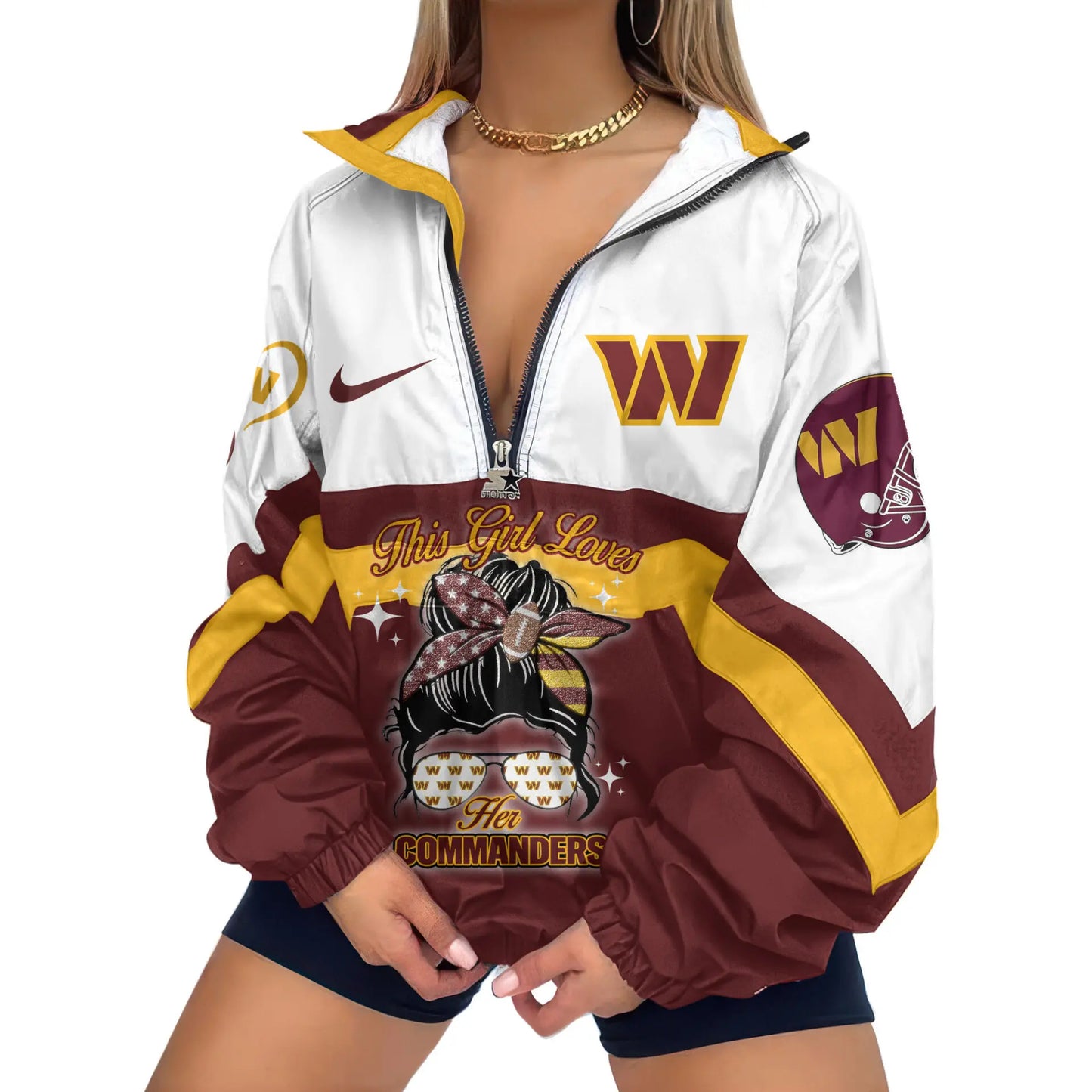 Washington Commanders | Premium Women’s Printed V-Neck Zipper Sweatshirt Jackets TD – HuddleStyle.com - Image 2