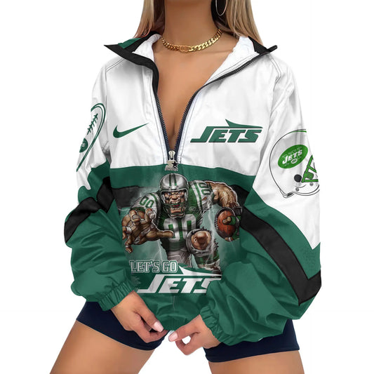 New York Jets | Premium Women’s Printed V-Neck Zipper Sweatshirt Jackets TD – HuddleStyle.com - Main