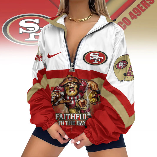 San Francisco 49ers | Premium Women’s Printed V-Neck Zipper Sweatshirt Jackets TD – HuddleStyle.com - Main