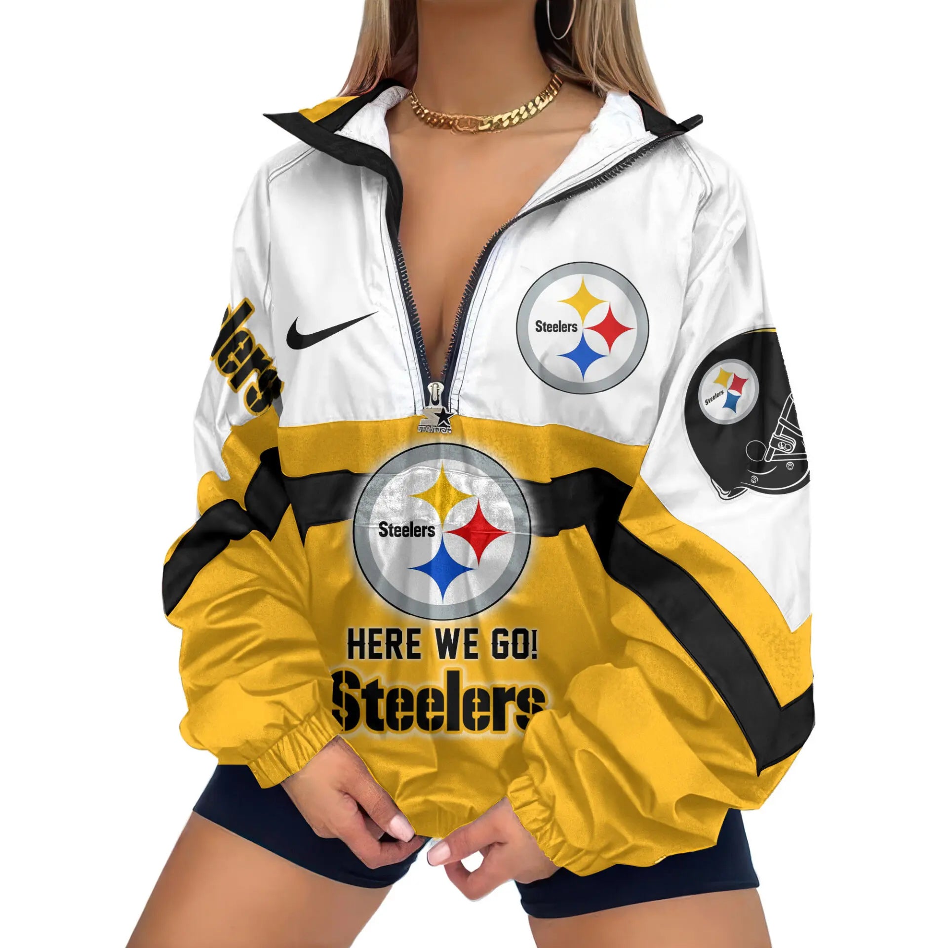 Pittsburgh Steelers | Premium Women’s Printed V-Neck Zipper Sweatshirt Jackets TD – HuddleStyle.com - Main