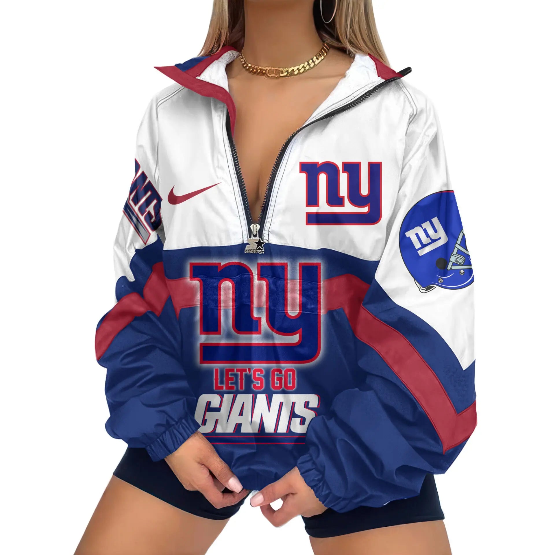 New York Giants | Premium Women’s Printed V-Neck Zipper Sweatshirt Jackets TD – HuddleStyle.com - Main
