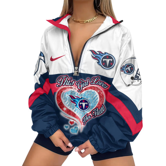 Tennessee Titans | Premium Women’s Printed V-Neck Zipper Sweatshirt Jackets TD – HuddleStyle.com - Main