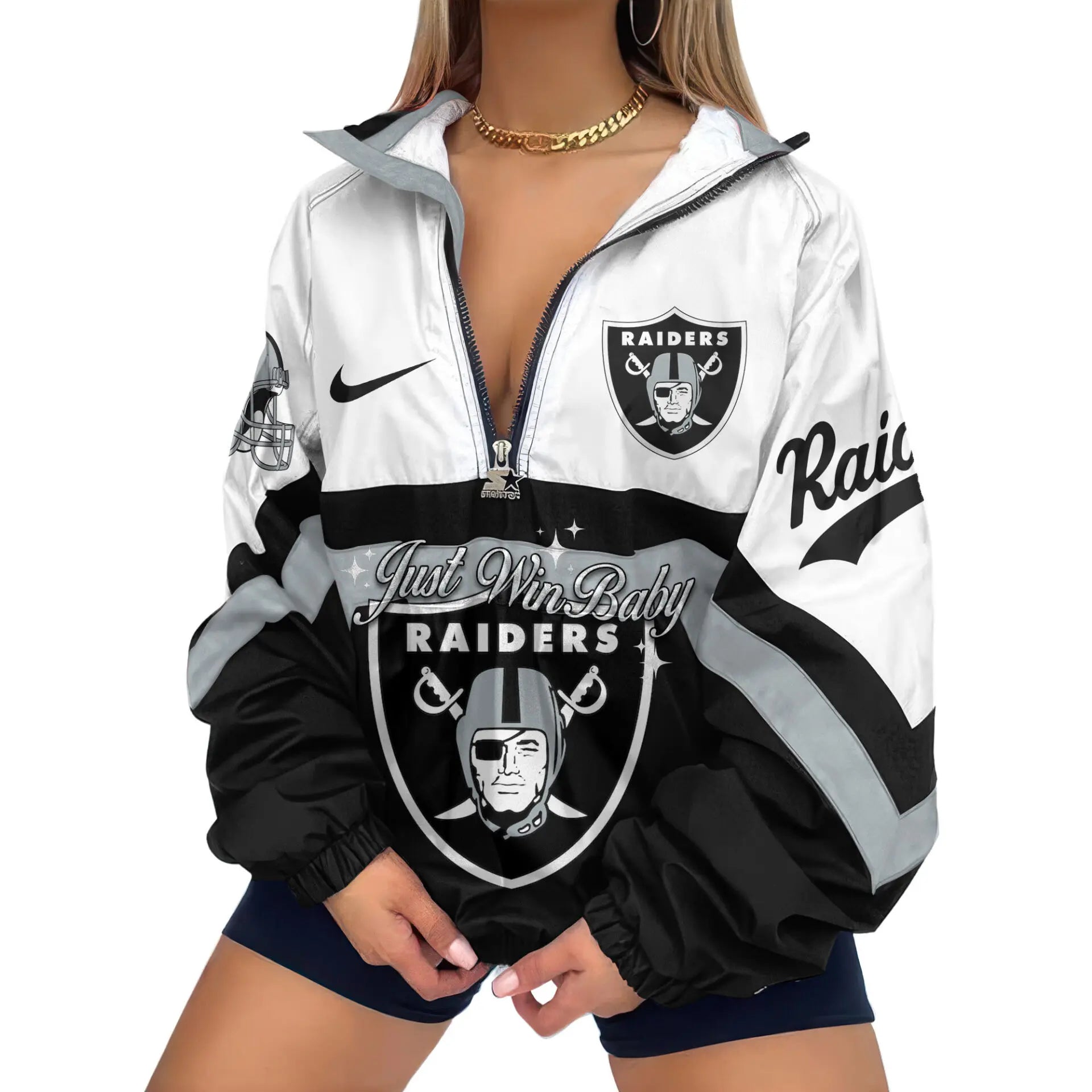 Las Vegas Raiders | Premium Women’s Printed V-Neck Zipper Sweatshirt Jackets TD – HuddleStyle.com - Image 2