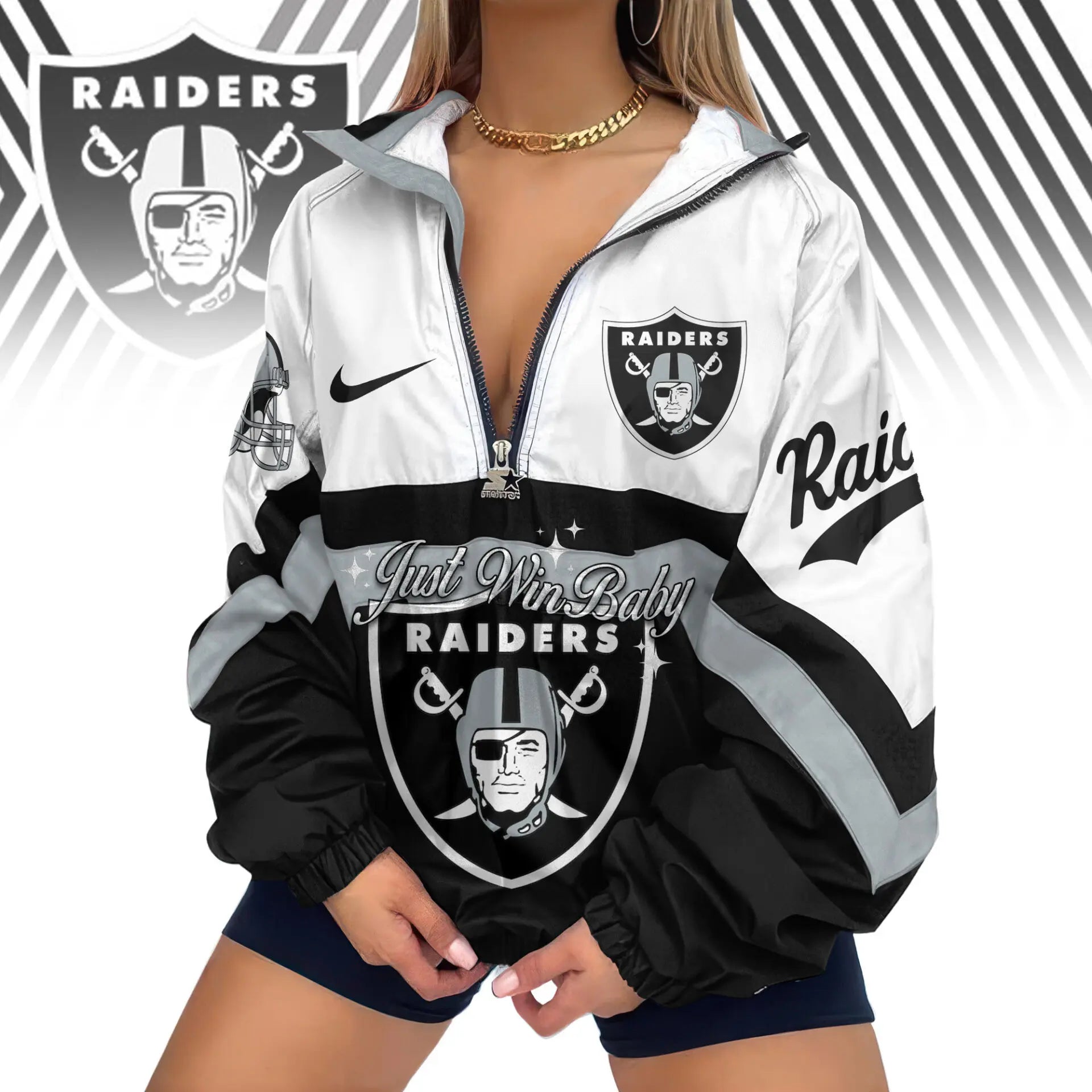 Las Vegas Raiders | Premium Women’s Printed V-Neck Zipper Sweatshirt Jackets TD – HuddleStyle.com - Image 2
