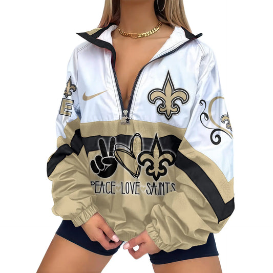 New Orleans Saints | Premium Women’s Printed V-Neck Zipper Sweatshirt Jackets TD – HuddleStyle.com - Main