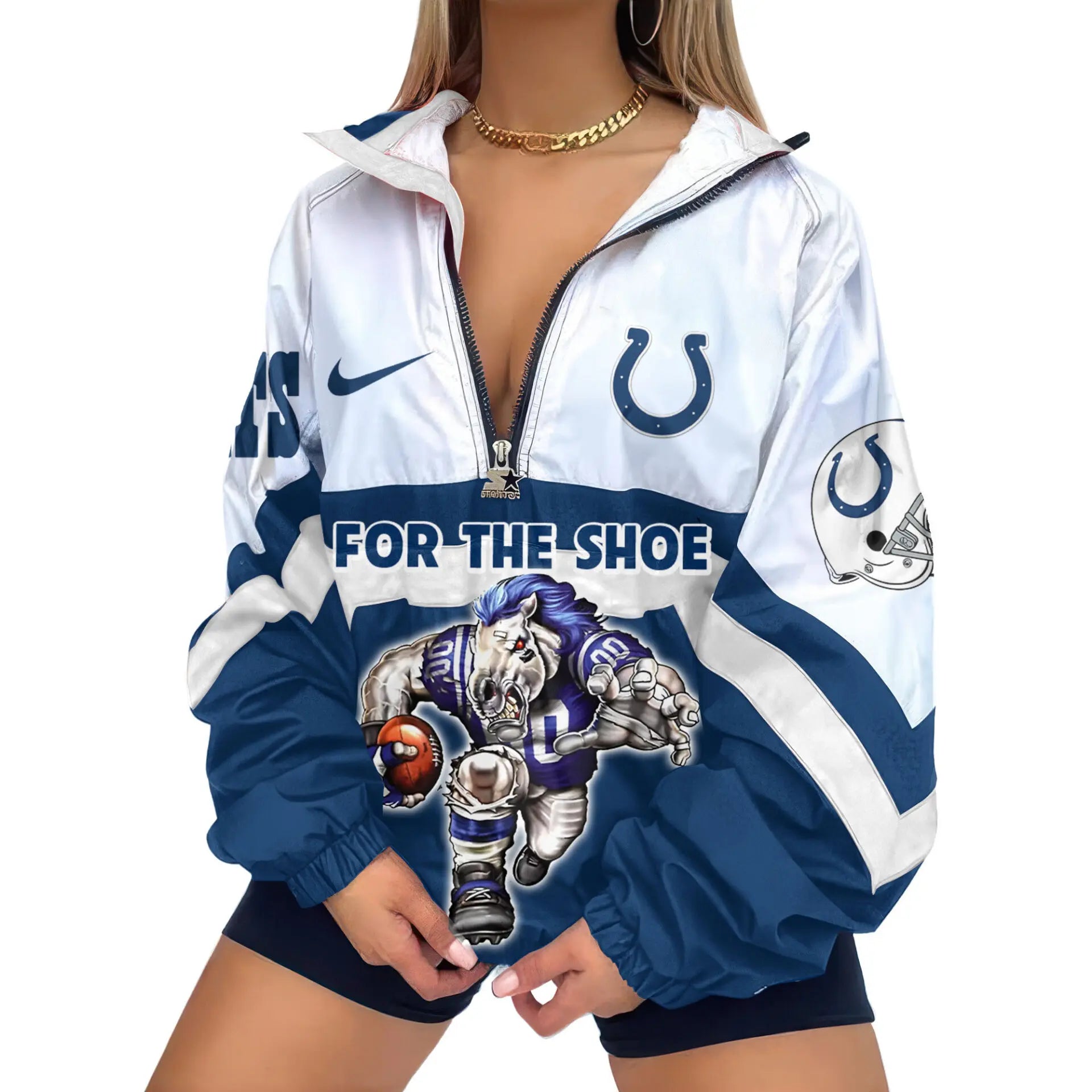 Indianapolis Colts | Premium Women’s Printed V-Neck Zipper Sweatshirt Jackets TD – HuddleStyle.com - Image 2