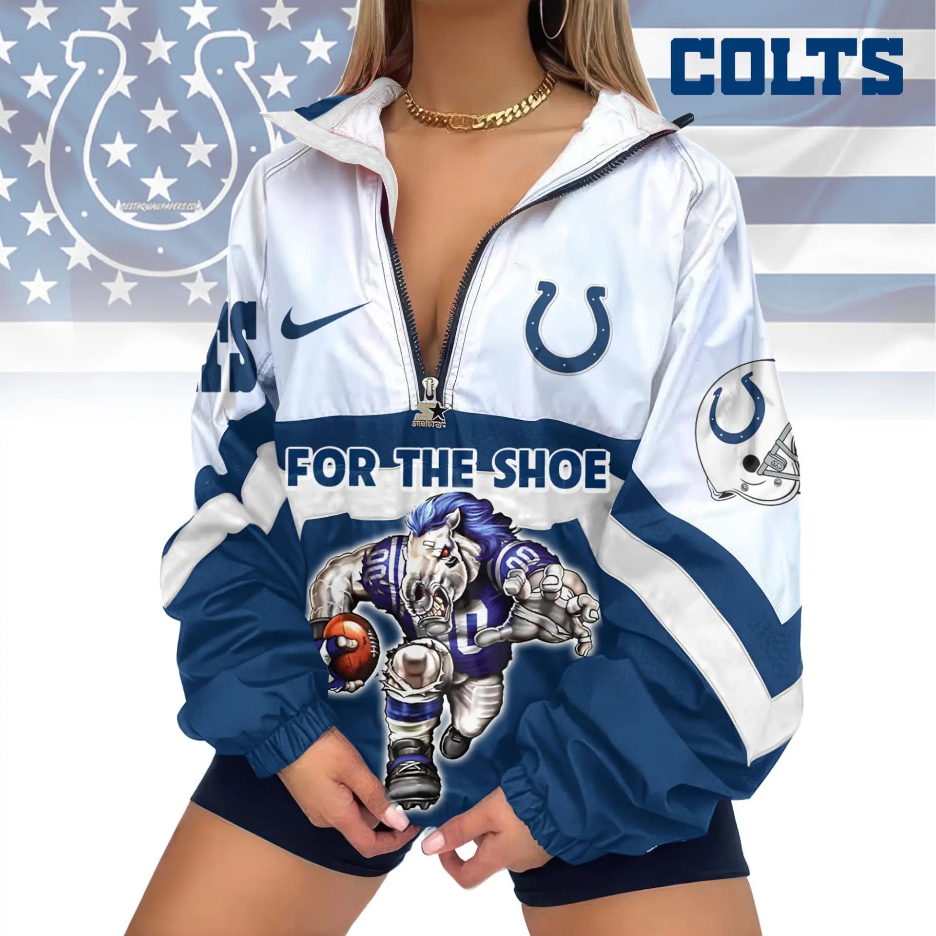 Indianapolis Colts | Premium Women’s Printed V-Neck Zipper Sweatshirt Jackets TD – HuddleStyle.com - Image 2