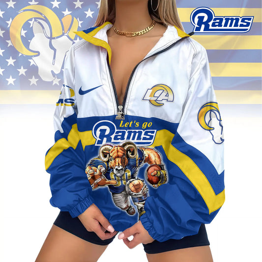 Los Angeles Rams | Premium Women’s Printed V-Neck Zipper Sweatshirt Jackets TD – HuddleStyle.com - Main