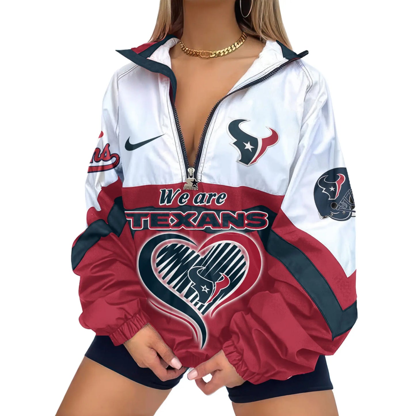 Houston Texans | Premium Women’s Printed V-Neck Zipper Sweatshirt Jackets TD – HuddleStyle.com - Main