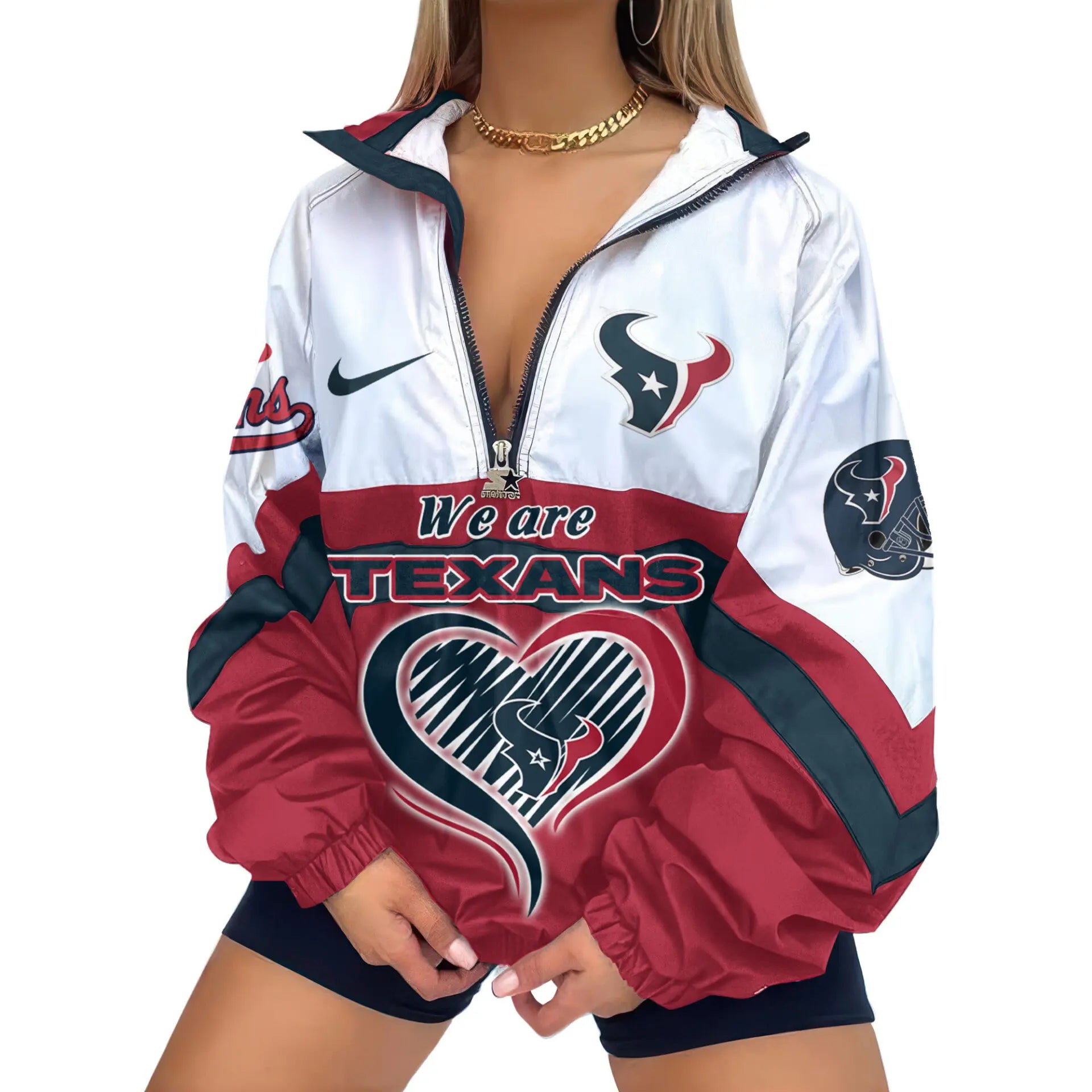 Houston Texans | Premium Women’s Printed V-Neck Zipper Sweatshirt Jackets TD – HuddleStyle.com - Main