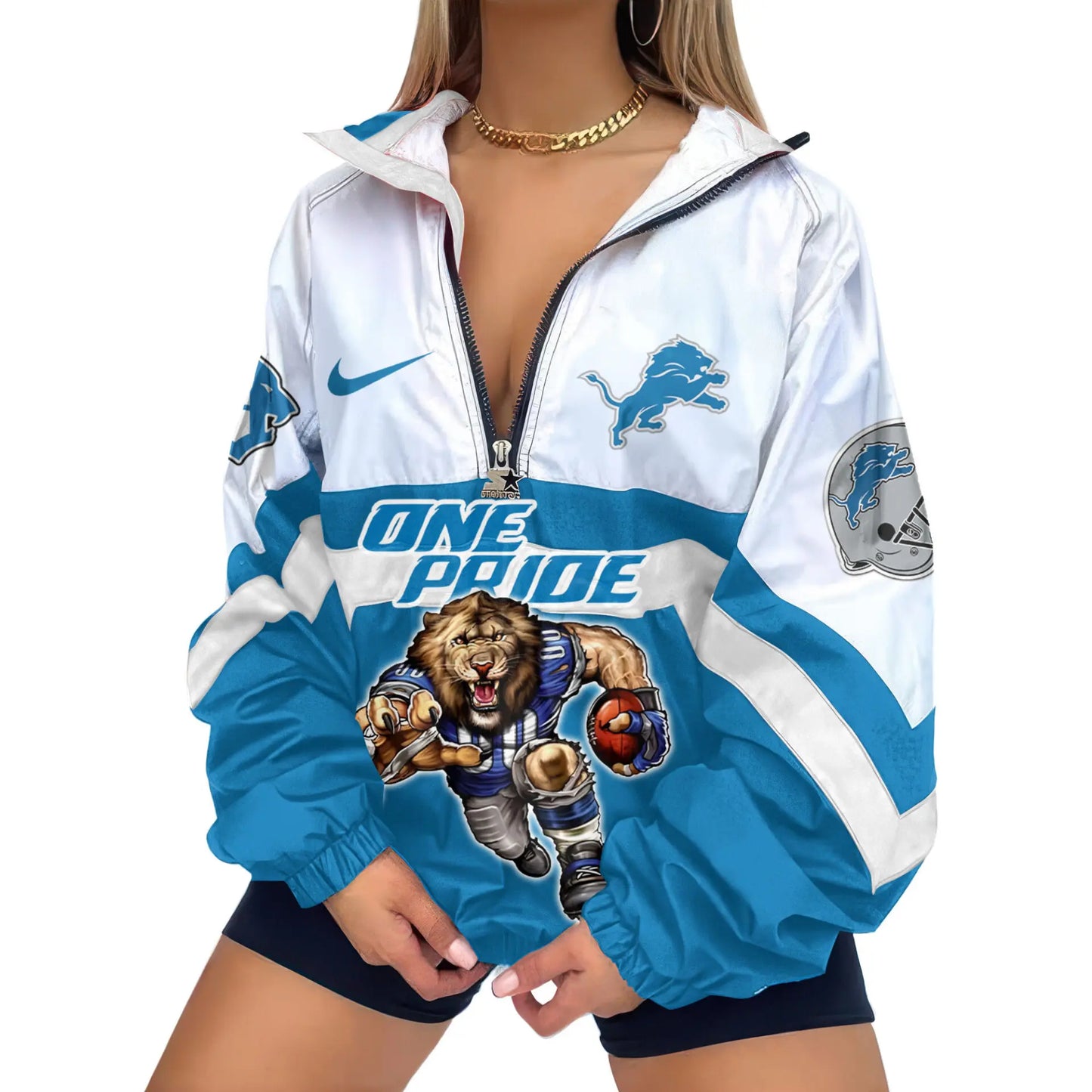 Detroit Lions | Premium Women’s Printed V-Neck Zipper Sweatshirt Jackets TD – HuddleStyle.com - Main
