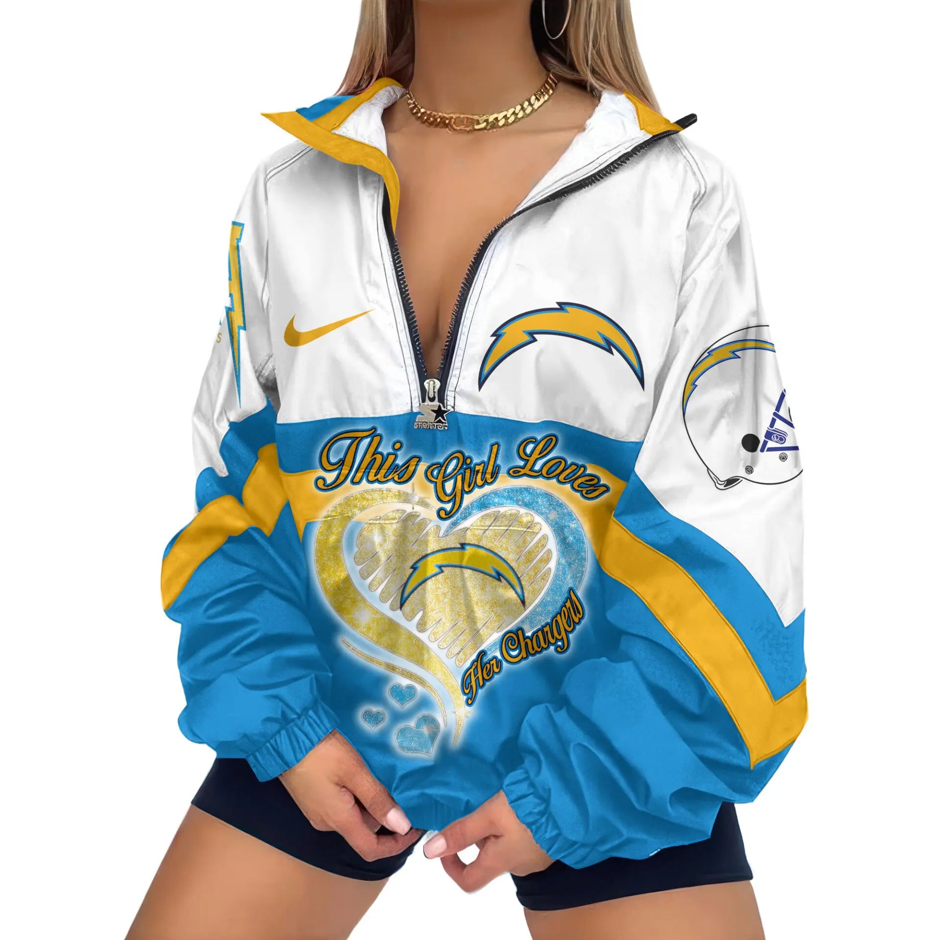 Los Angeles Chargers | Premium Women’s Printed V-Neck Zipper Sweatshirt Jackets TD – HuddleStyle.com - Main