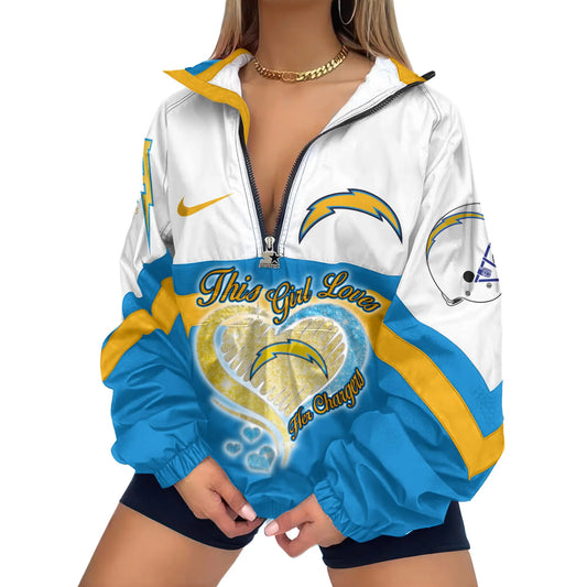 Los Angeles Chargers | Premium Women’s Printed V-Neck Zipper Sweatshirt Jackets TD – HuddleStyle.com - Main