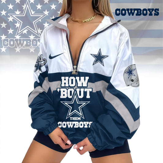 Dallas Cowboys | Premium Women’s Printed V-Neck Zipper Sweatshirt Jackets TD – HuddleStyle.com - Main