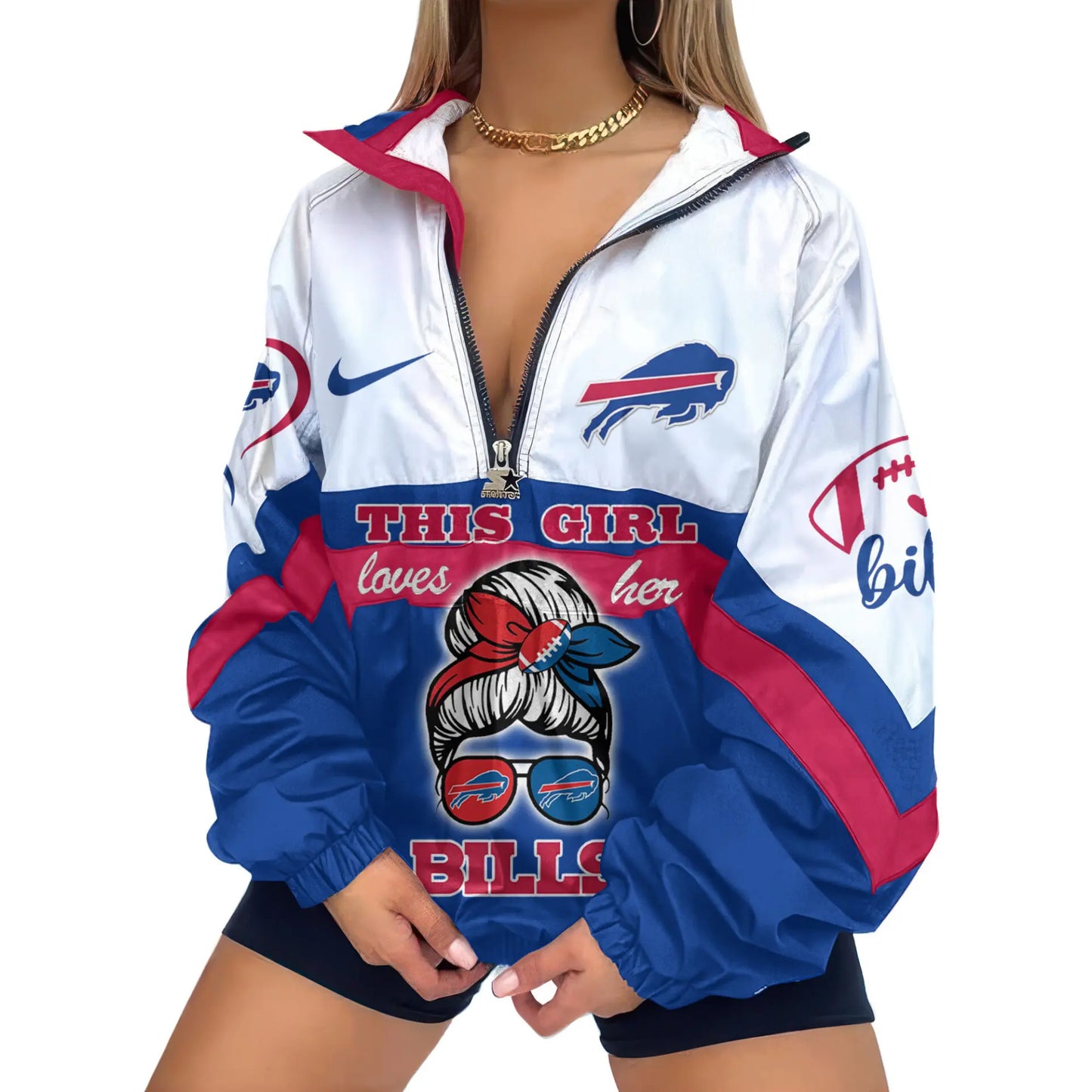 Buffalo Bills | Premium Women’s Printed V-Neck Zipper Sweatshirt Jackets TD – HuddleStyle.com - Main