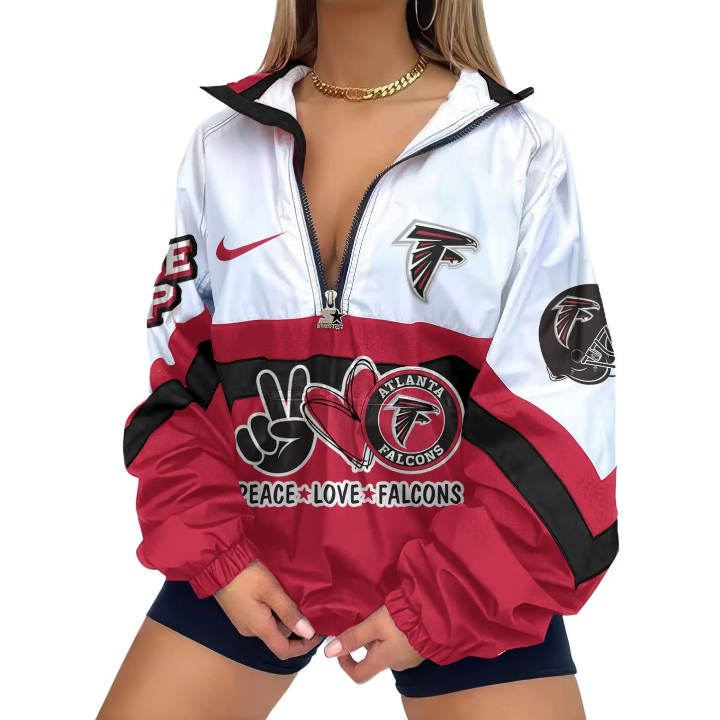 Atlanta Falcons | Premium Women’s Printed V-Neck Zipper Sweatshirt Jackets TD – HuddleStyle.com - Image 2