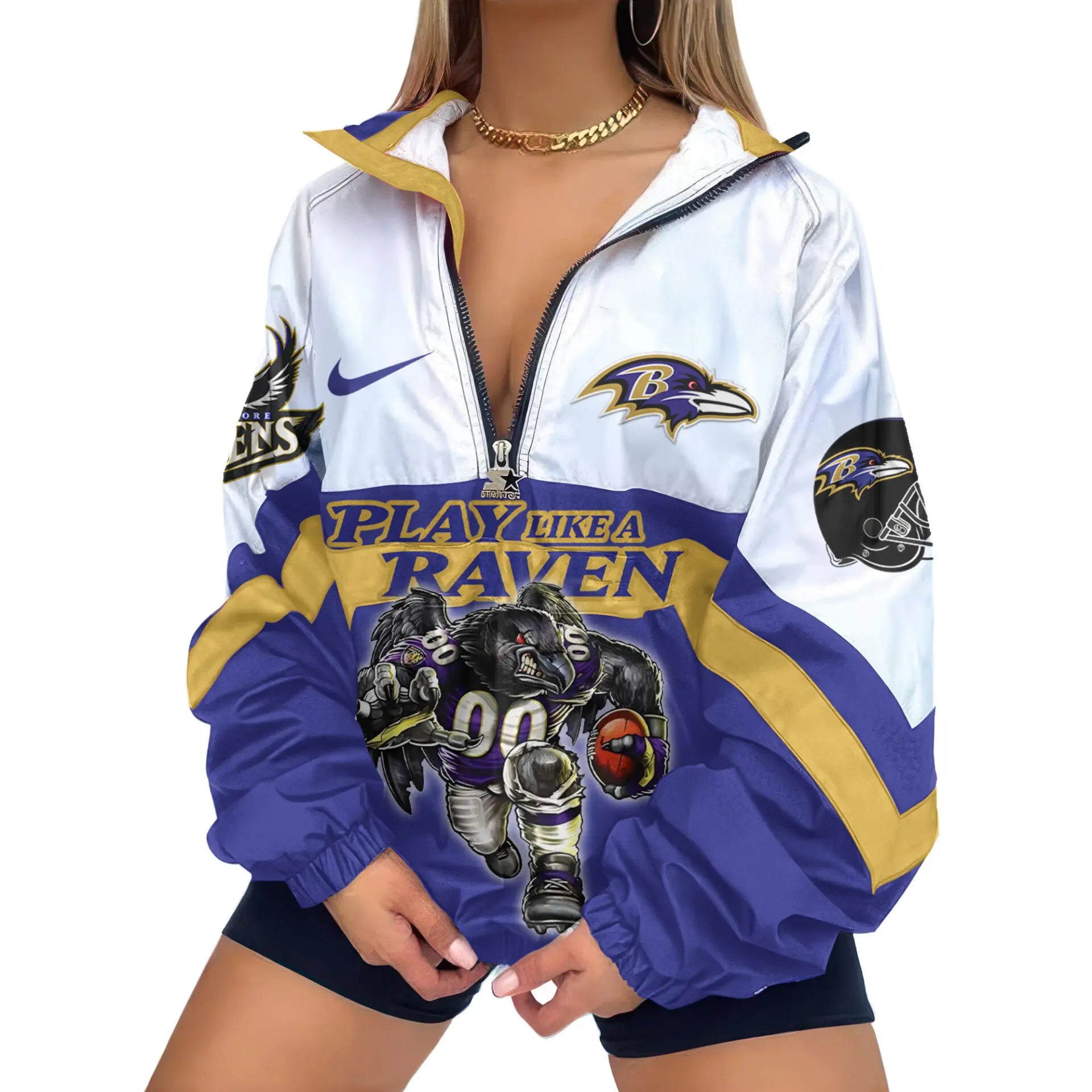 Baltimore Ravens | Premium Women’s Printed V-Neck Zipper Sweatshirt Jackets TD – HuddleStyle.com - Main
