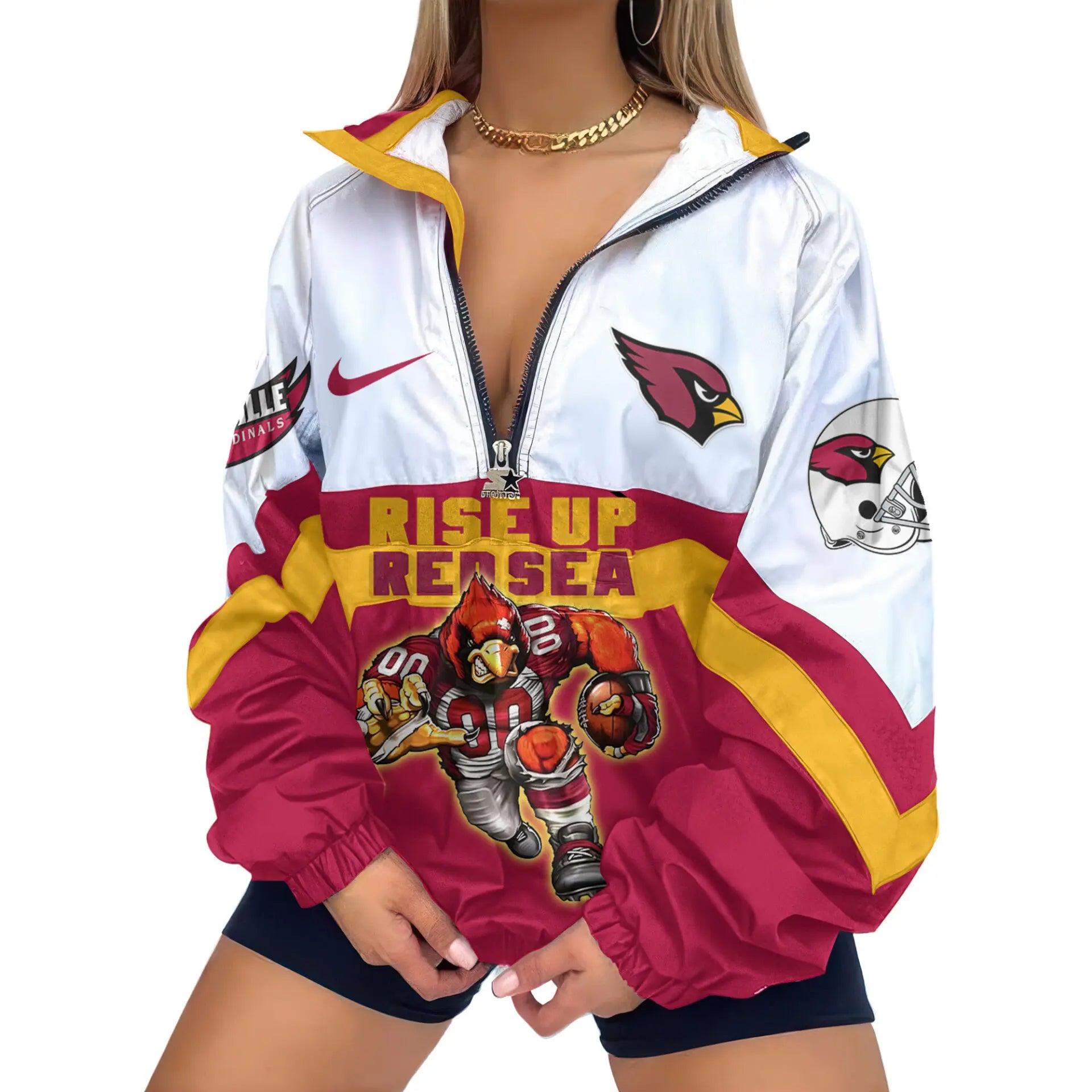 Arizona Cardinals | Premium Women’s Printed V-Neck Zipper Sweatshirt Jackets TD – HuddleStyle.com - Image 2