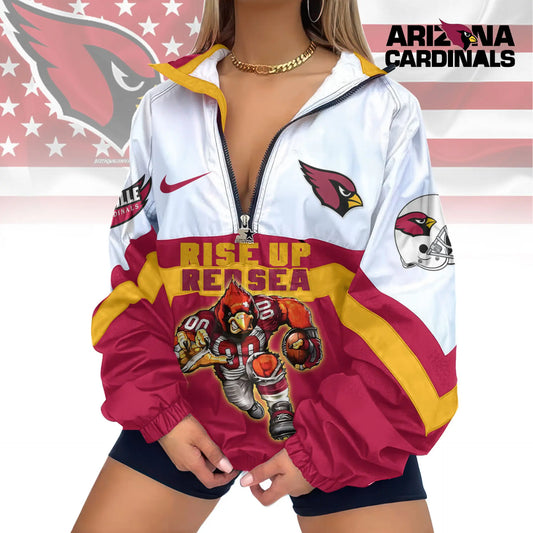 Arizona Cardinals | Premium Women’s Printed V-Neck Zipper Sweatshirt Jackets TD – HuddleStyle.com - Main