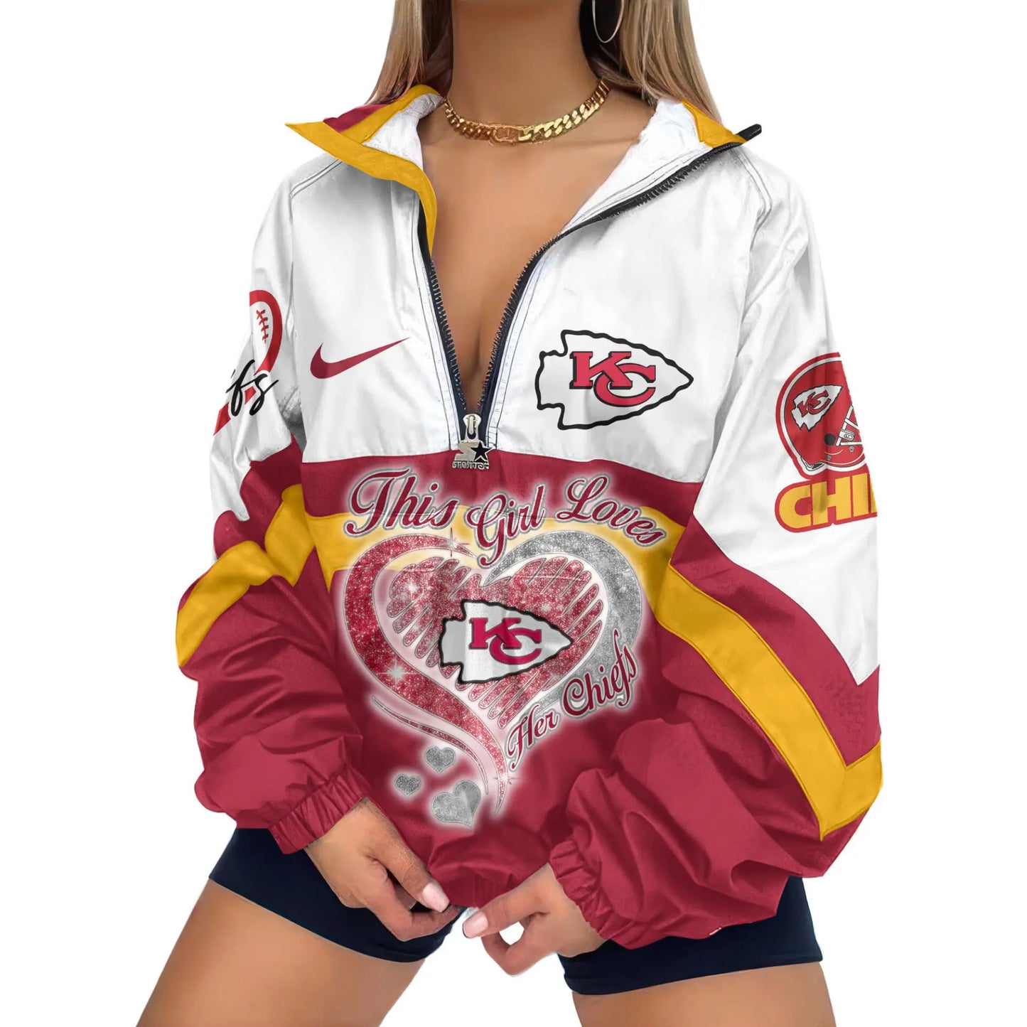 Kansas City Chiefs | Premium Women’s Printed V-Neck Zipper Sweatshirt Jackets TD – HuddleStyle.com - Image 2