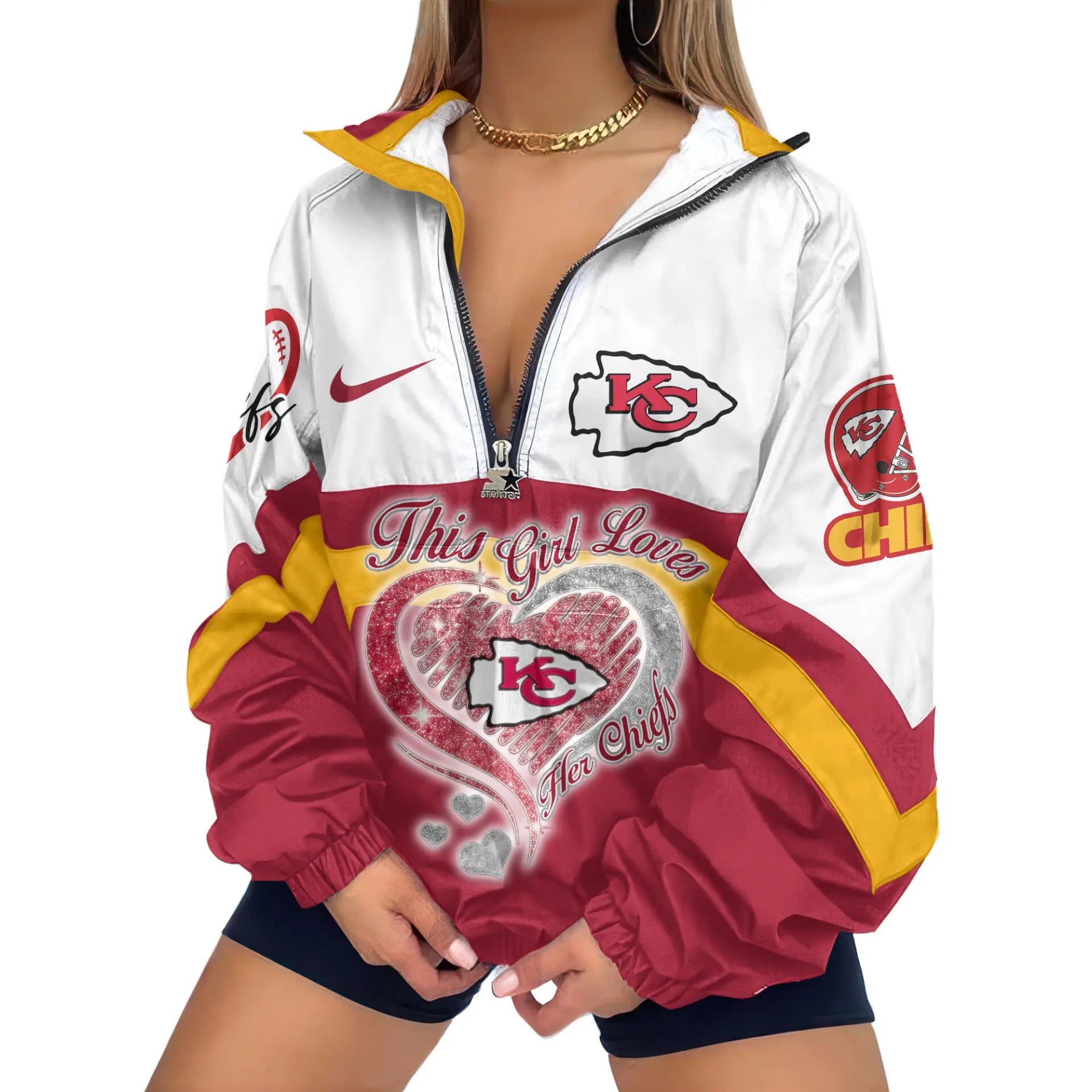 Kansas City Chiefs | Premium Women’s Printed V-Neck Zipper Sweatshirt Jackets TD – HuddleStyle.com - Image 2