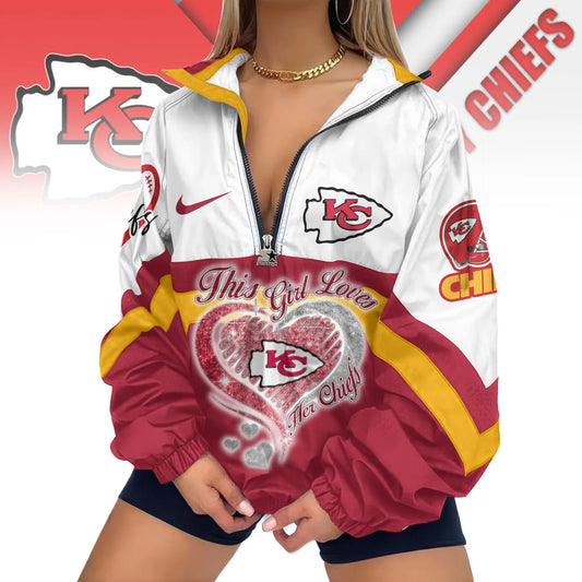 Kansas City Chiefs | Premium Women’s Printed V-Neck Zipper Sweatshirt Jackets TD – HuddleStyle.com - Main